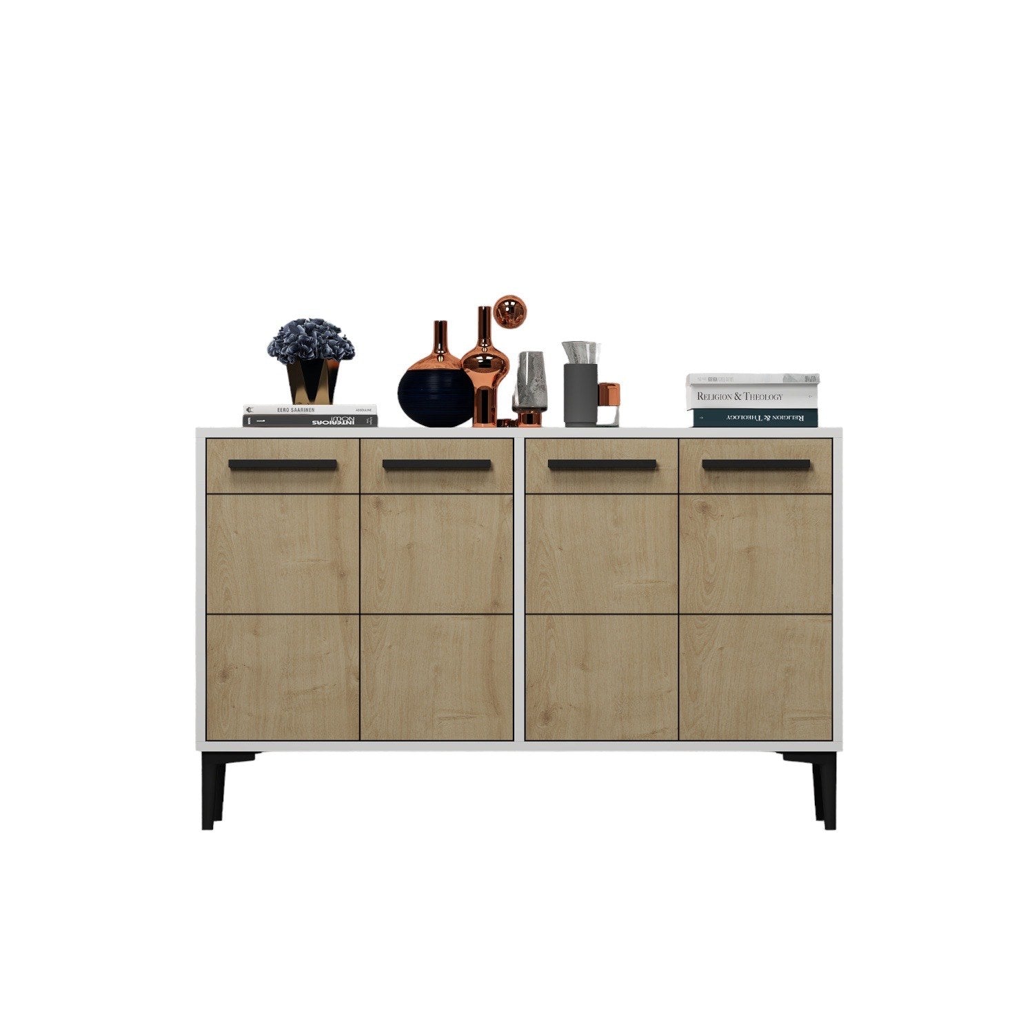 Aparador – 120cm x 30cm x 75cm – Branco e Carvalho Safira – MDF