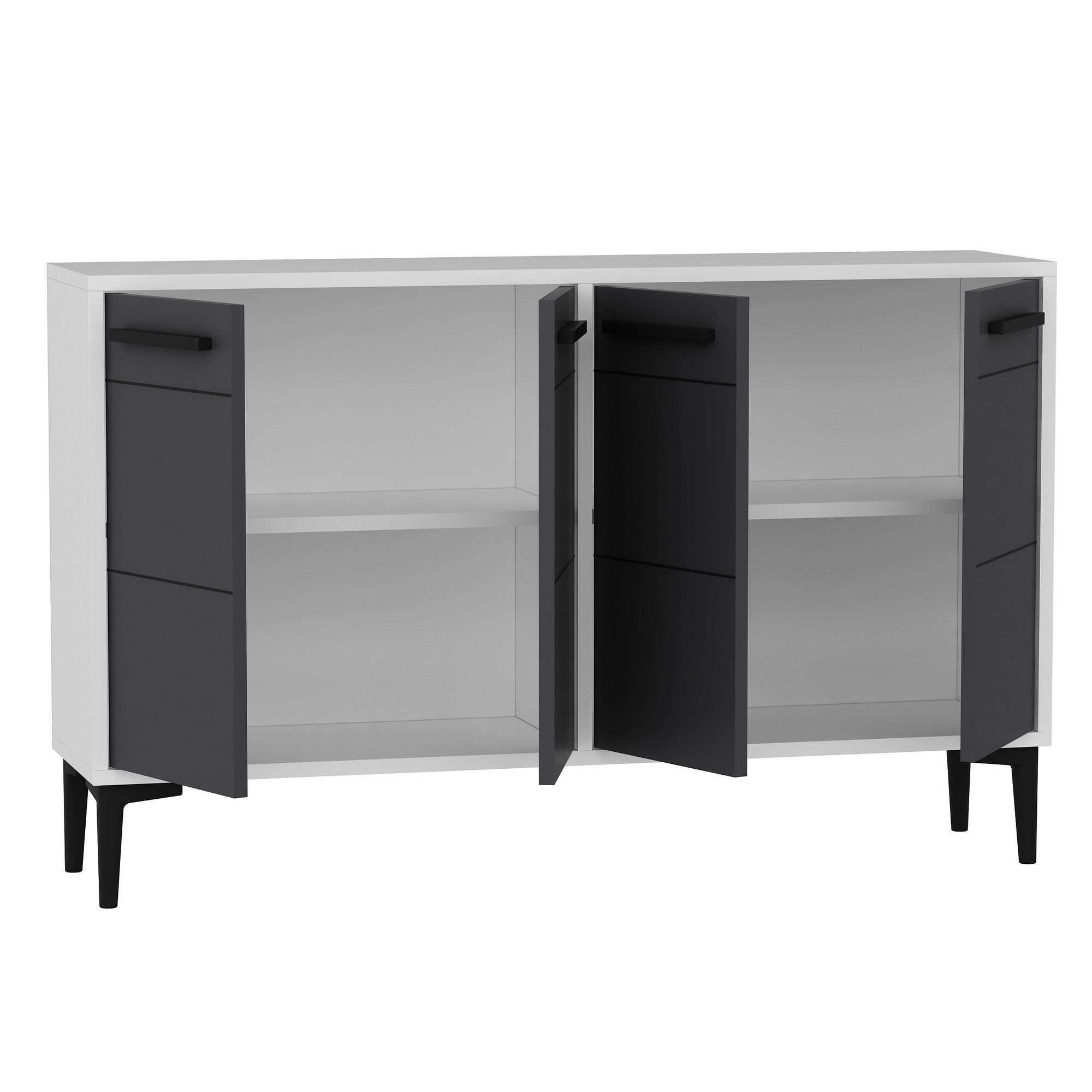 Aparador – 120cm x 30cm x 75cm – Branco e Antracite – MDF