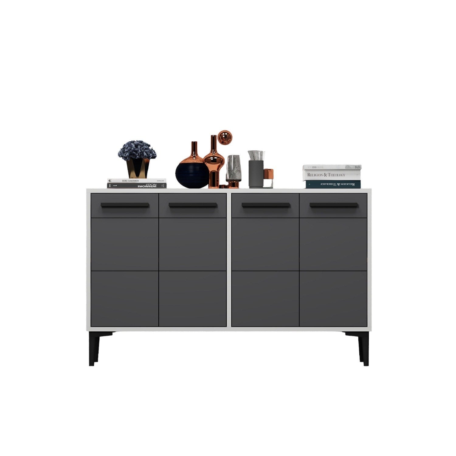 Aparador – 120cm x 30cm x 75cm – Branco e Antracite – MDF