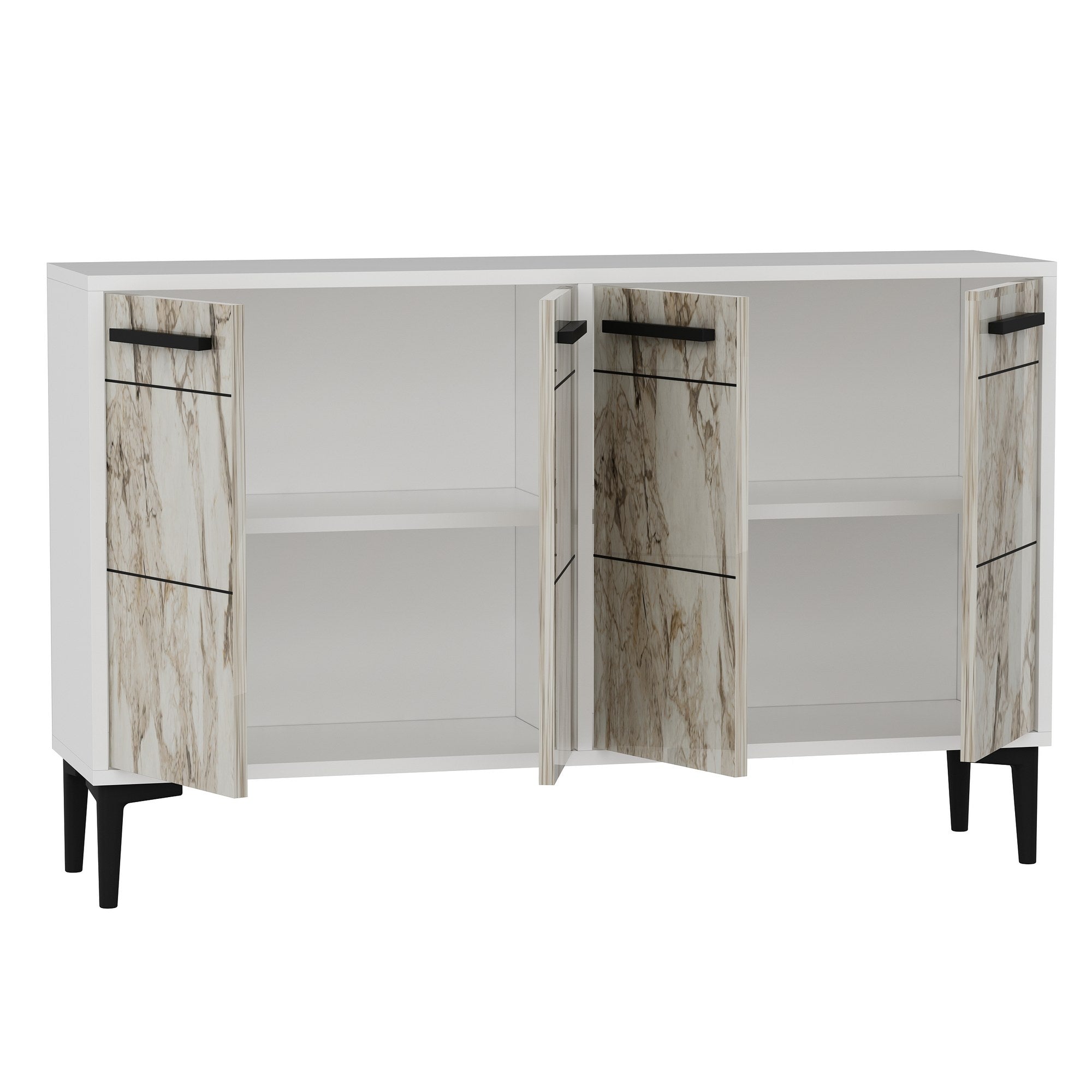 Aparador de MDF – 120cm x 30cm x 75cm – Branco e Mármore