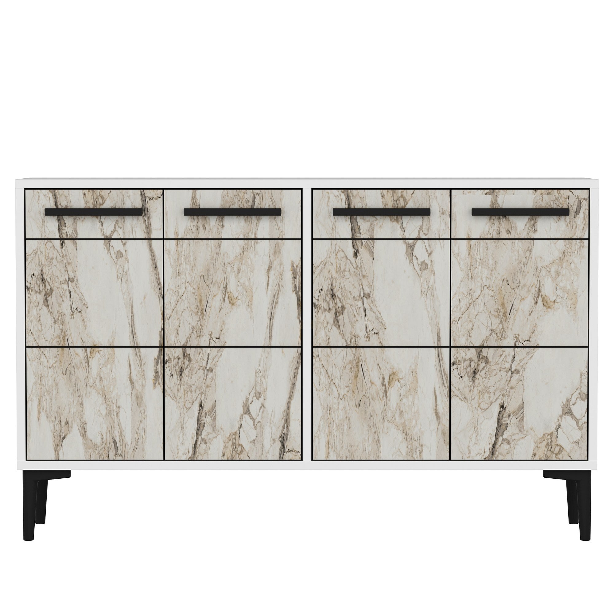 Aparador de MDF – 120cm x 30cm x 75cm – Branco e Mármore