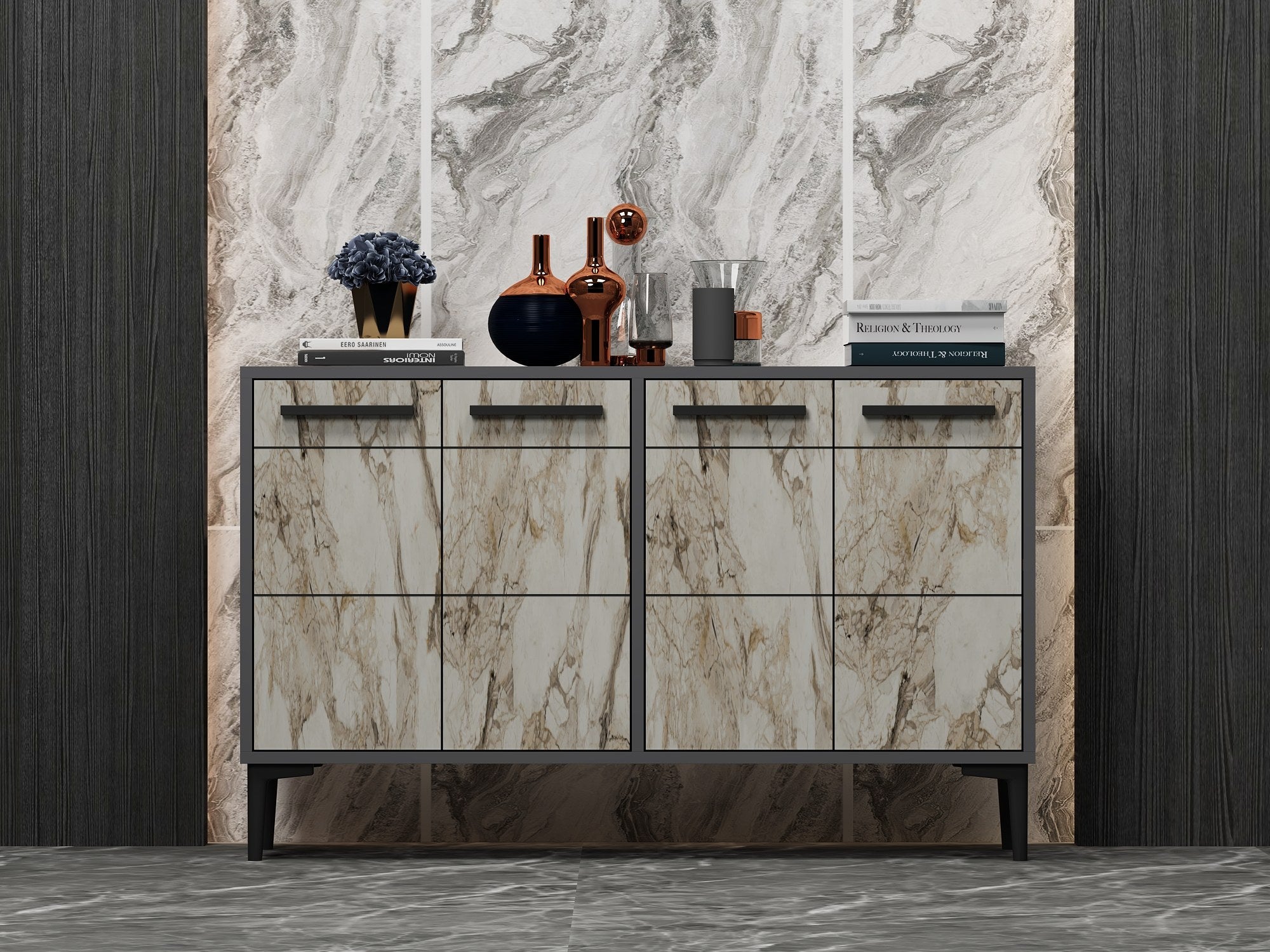 Aparador – 120cm x 30cm – Antracite e Mármore