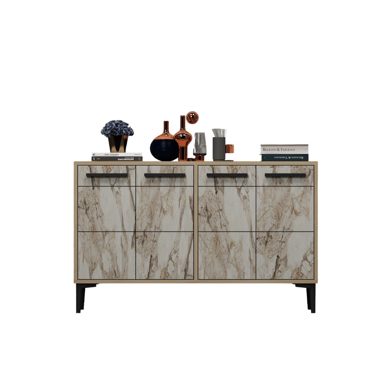 Aparador – 120 cm x 30 cm x 75 cm – Carvalho Safira e Mármore – MDF