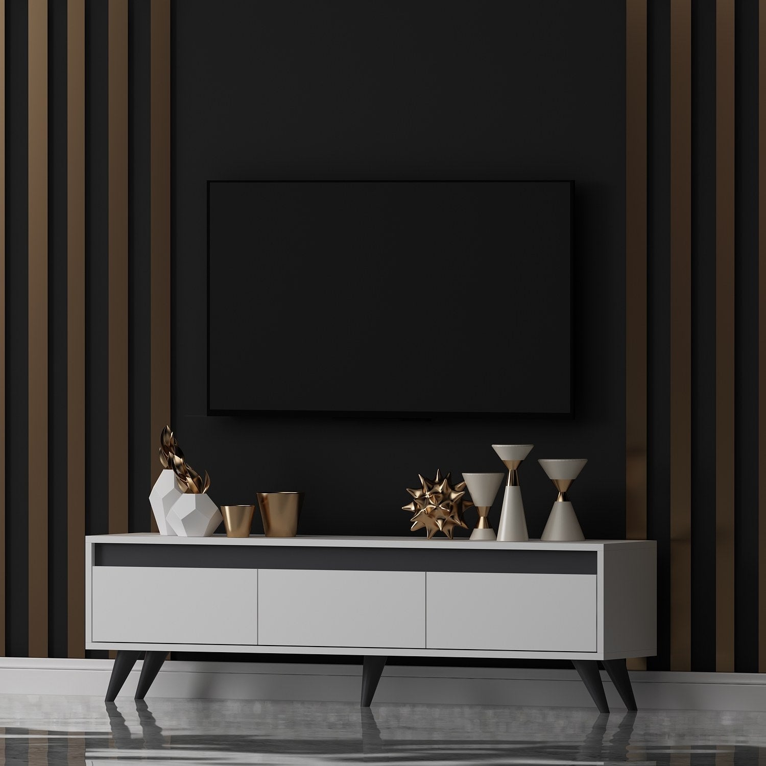 Móvel de TV – 150 cm x 30 cm x 45 cm – Branco – Aglomerado com revestimento de melamina