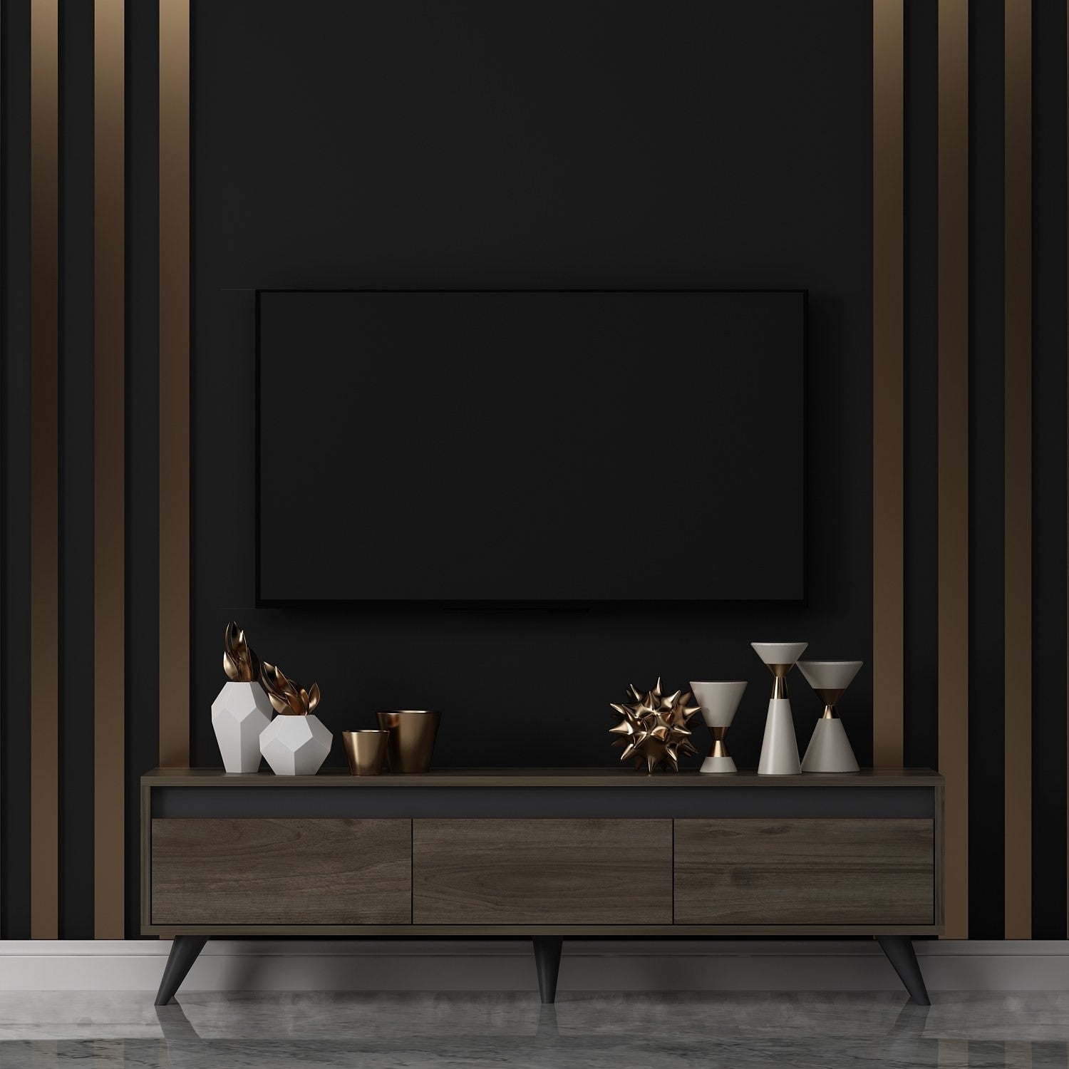 Móvel de TV – 150 x 30 x 45 cm – Nogueira – Painel de partículas revestido em melamina