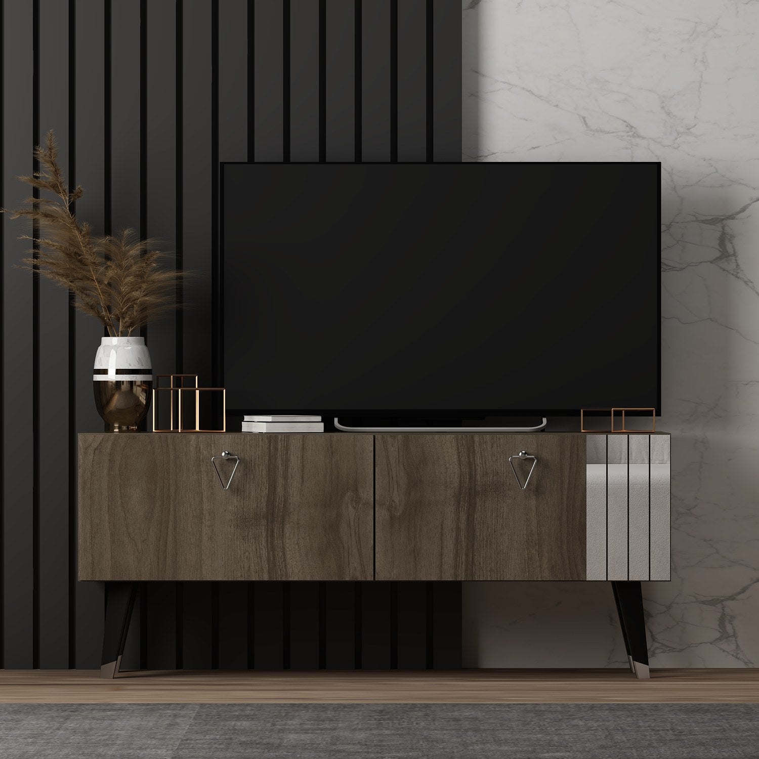 Móvel de TV – 120cm x 30cm x 50cm – Cor noz escura – MDF revestido com melamina