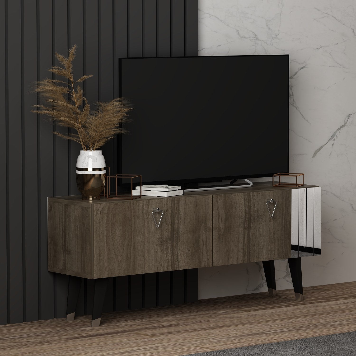 Móvel de TV – 120cm x 30cm x 50cm – Cor noz escura – MDF revestido com melamina