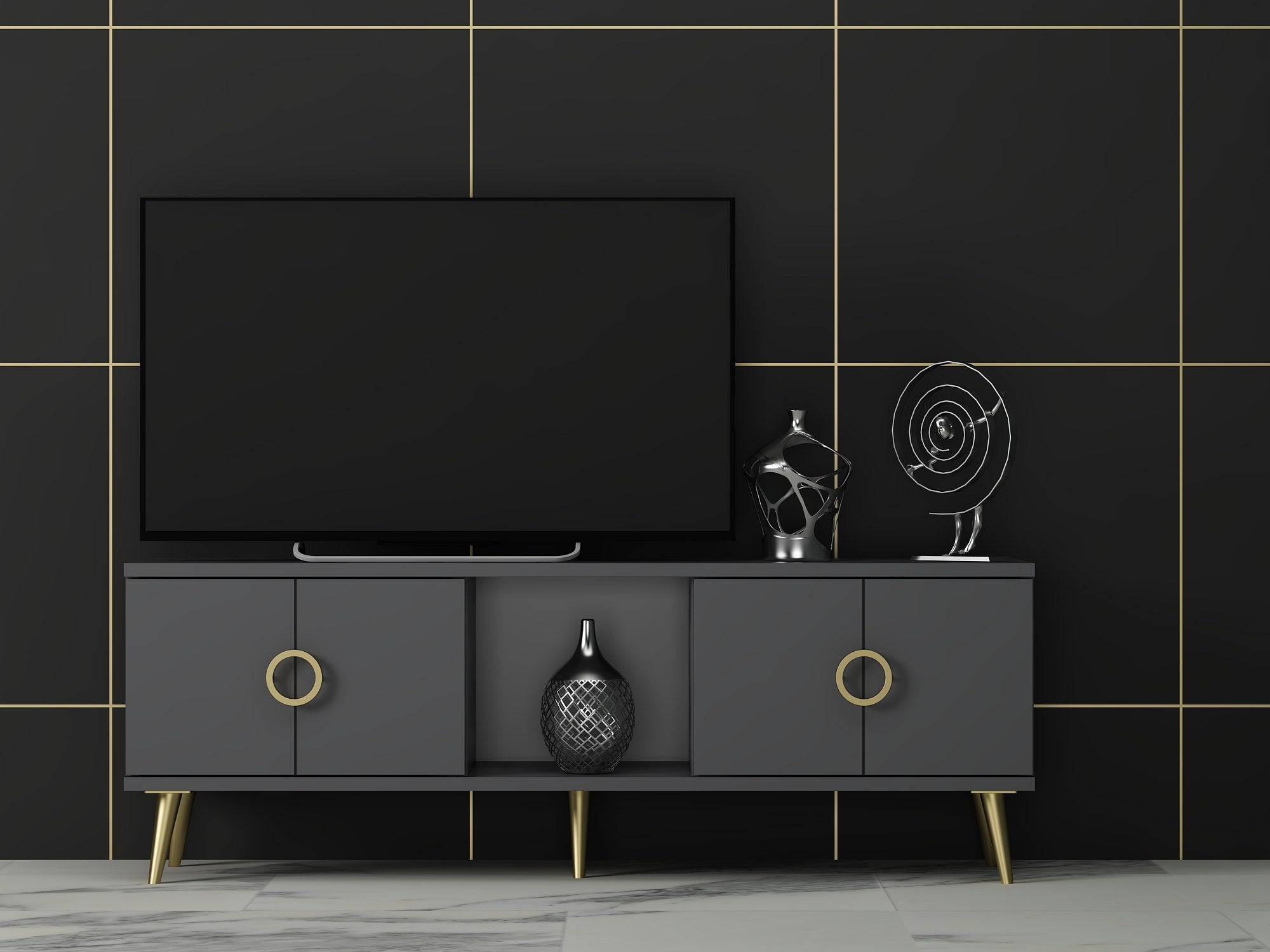 Móvel de TV – 120cm x 30cm x 45cm – Antracite – Painel de partículas revestido em melamina