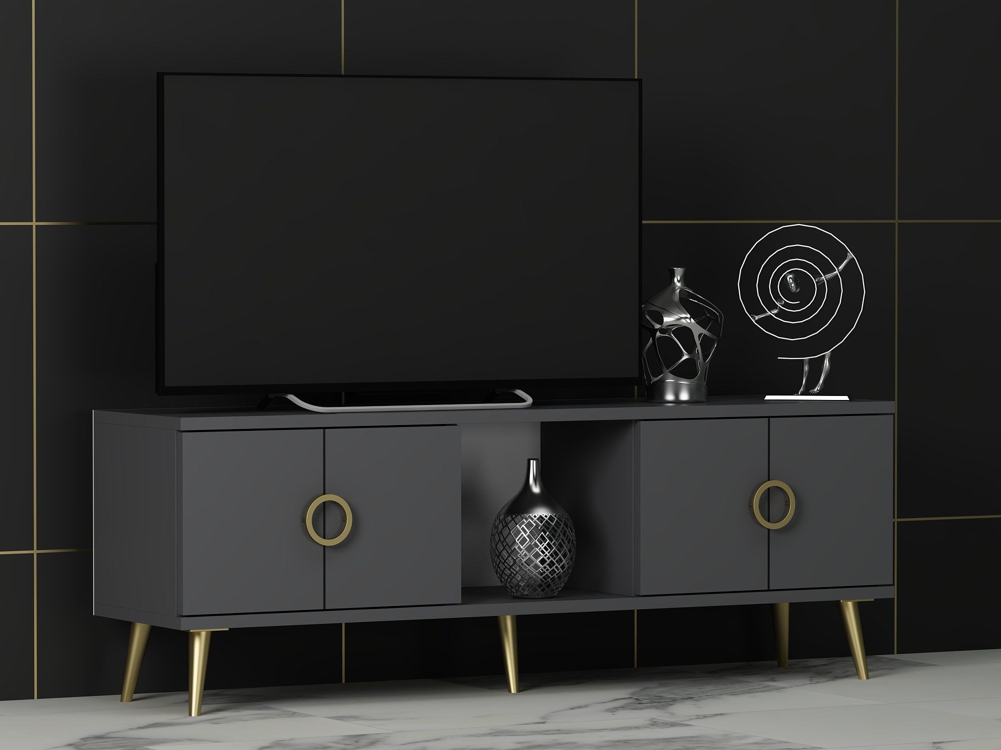 Móvel de TV – 120cm x 30cm x 45cm – Antracite – Painel de partículas revestido em melamina