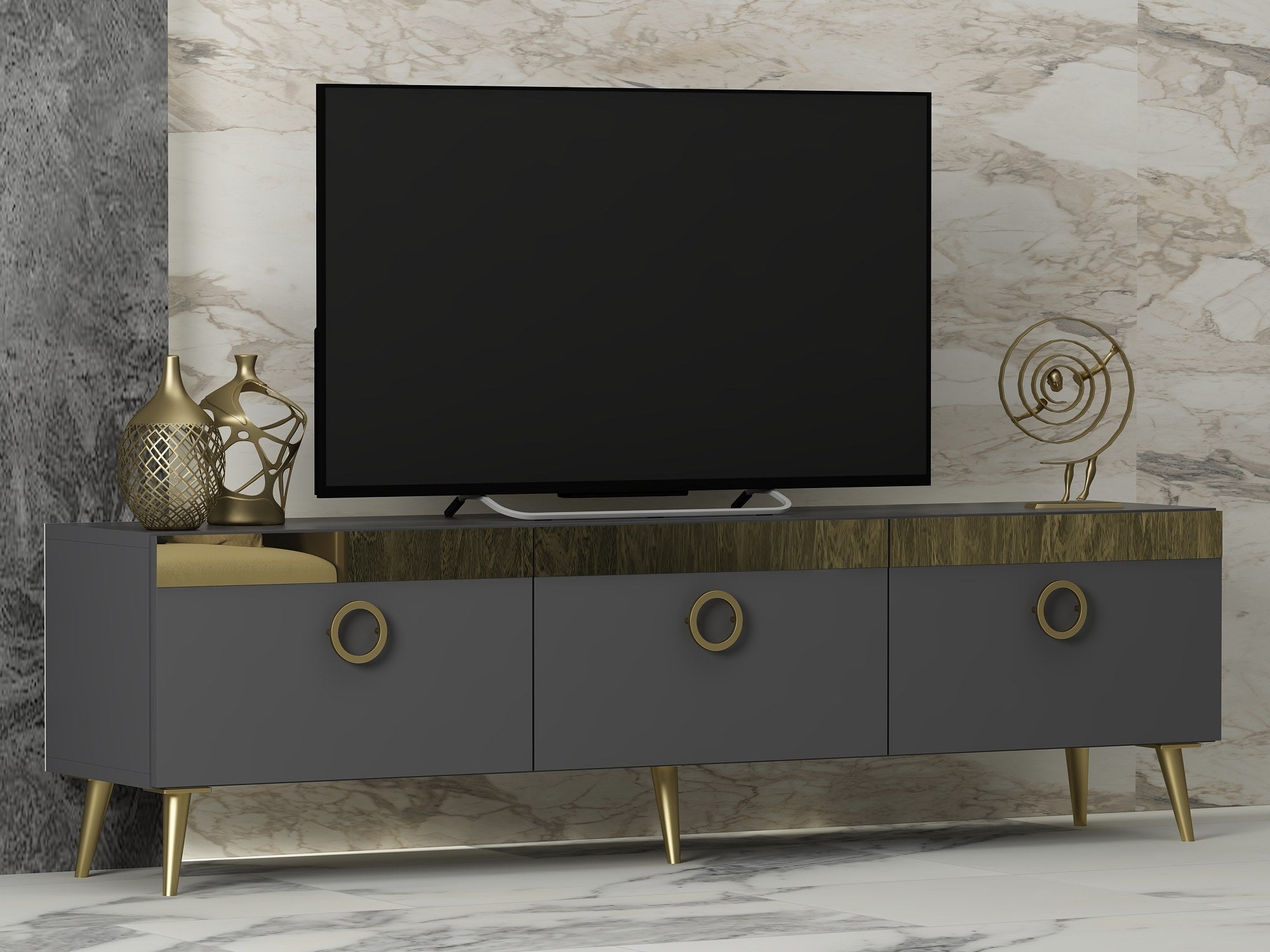 Móvel de TV – 150 cm x 30 cm x 45 cm – Antracite – MDF revestido de melamina