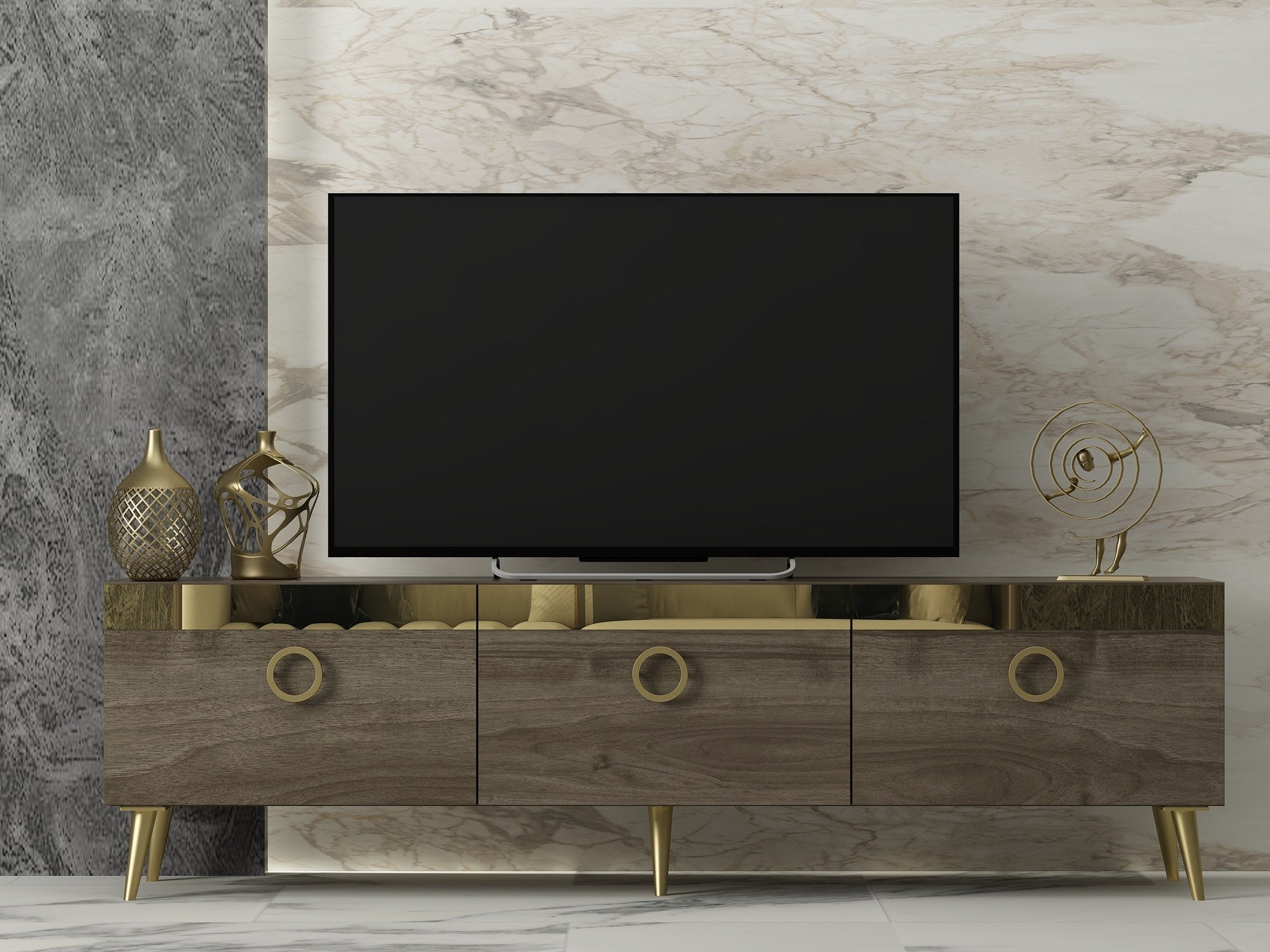 Móvel de TV – 150cm x 30cm x 45cm – Nogueira – Painel de partículas com revestimento em melamina