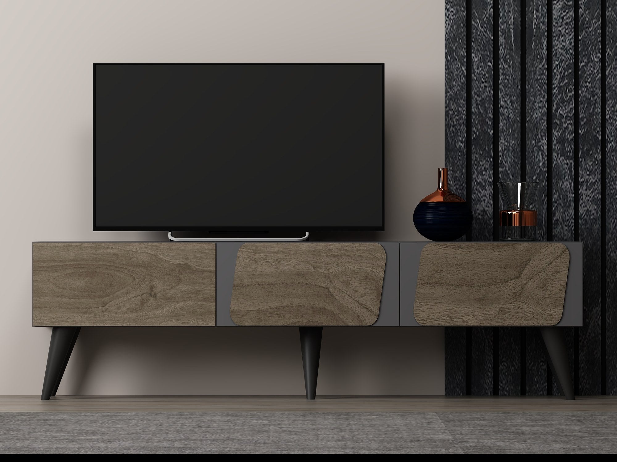 Móvel de TV – 150cmx30cmx43cm – Antracite e Nogueira – MDF