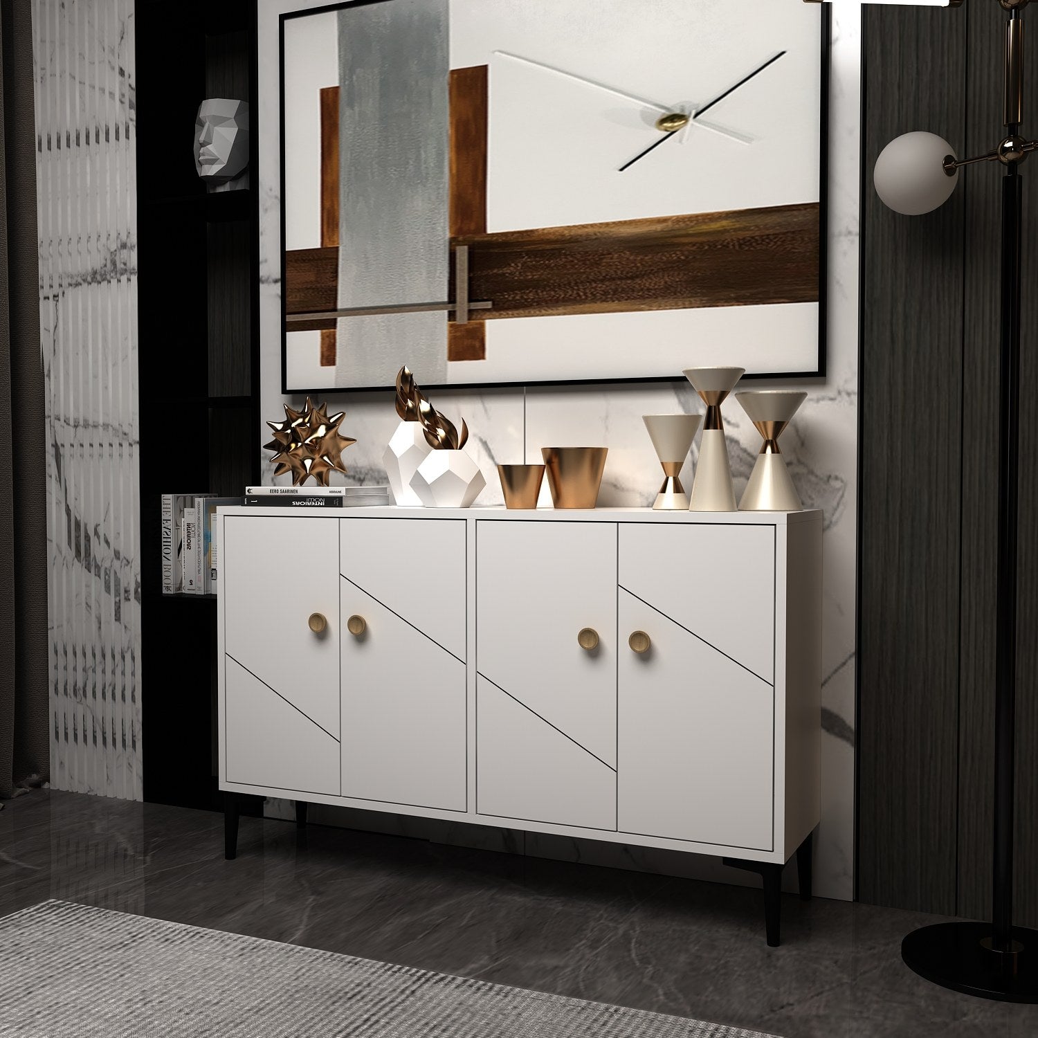 Móvel de TV – 120cm x 30cm x 75cm – Branco – Painel de partículas revestido de melamina