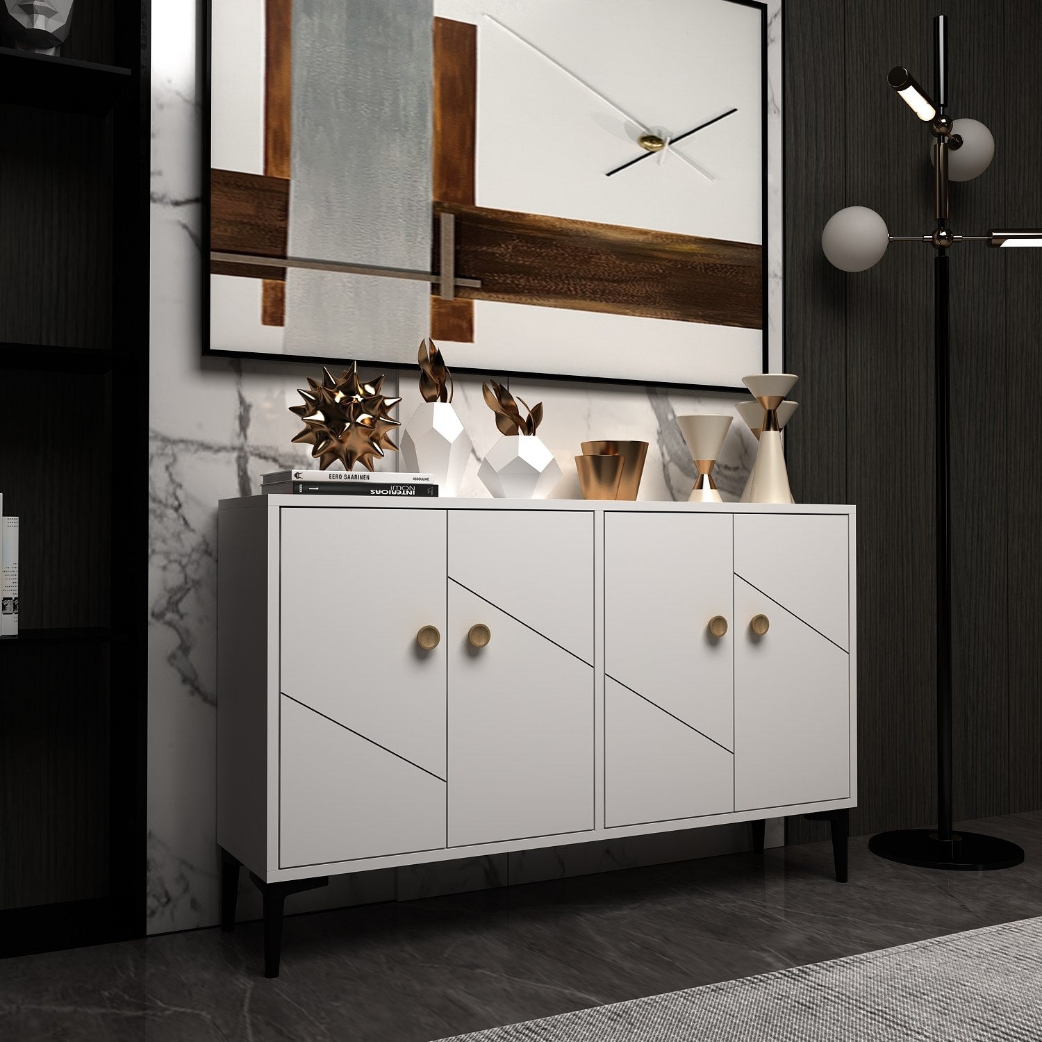 Móvel de TV – 120cm x 30cm x 75cm – Branco – Painel de partículas revestido de melamina