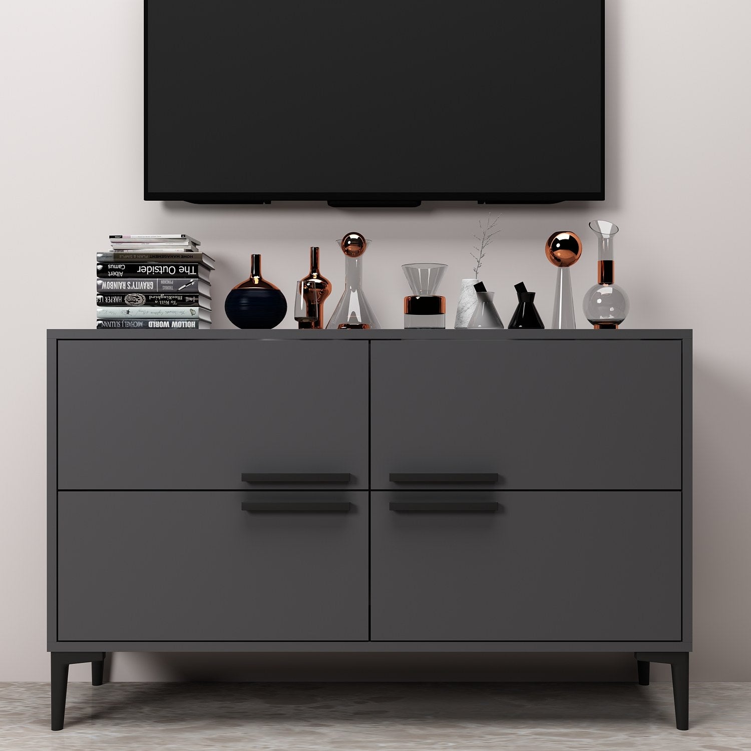 Móvel de TV – 120 cm x 75 cm x 30 cm – Antracite – MDF revestido de melamina