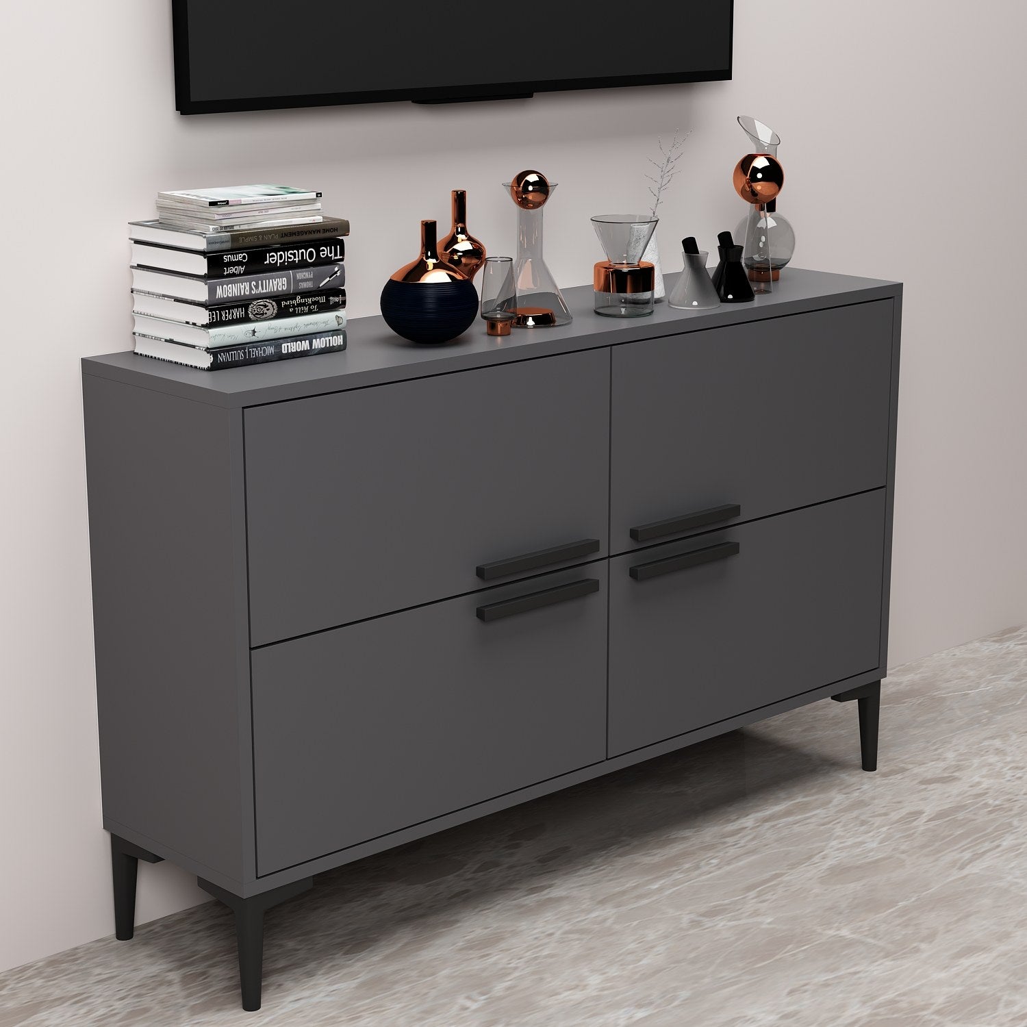Móvel de TV – 120 cm x 75 cm x 30 cm – Antracite – MDF revestido de melamina