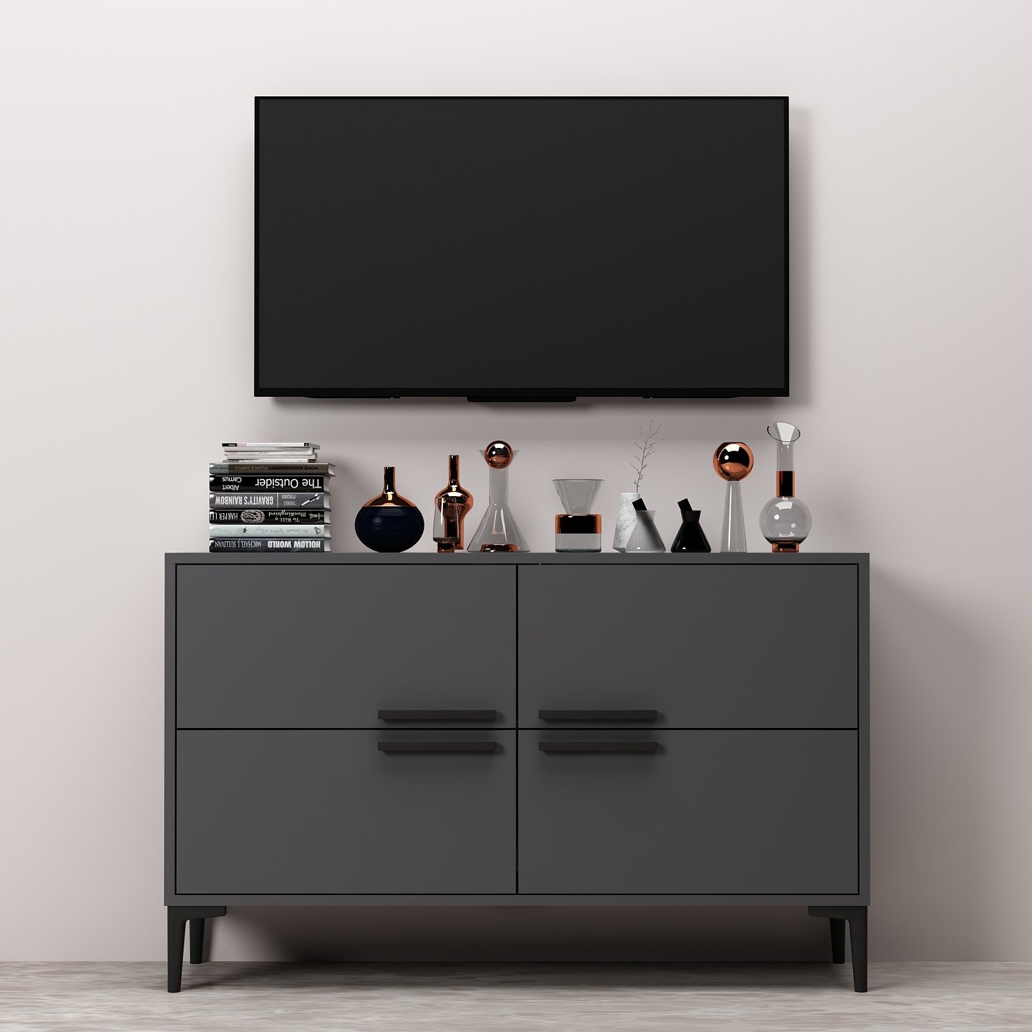 Móvel de TV – 120 cm x 75 cm x 30 cm – Antracite – MDF revestido de melamina
