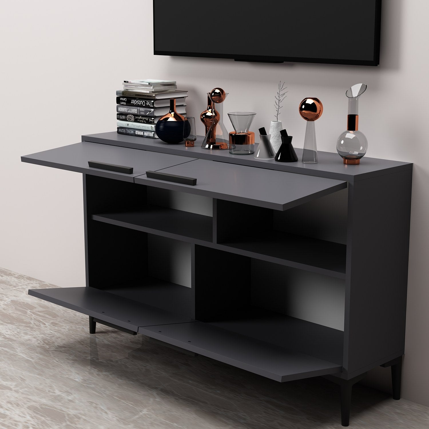 Móvel de TV – 120 cm x 75 cm x 30 cm – Antracite – MDF revestido de melamina