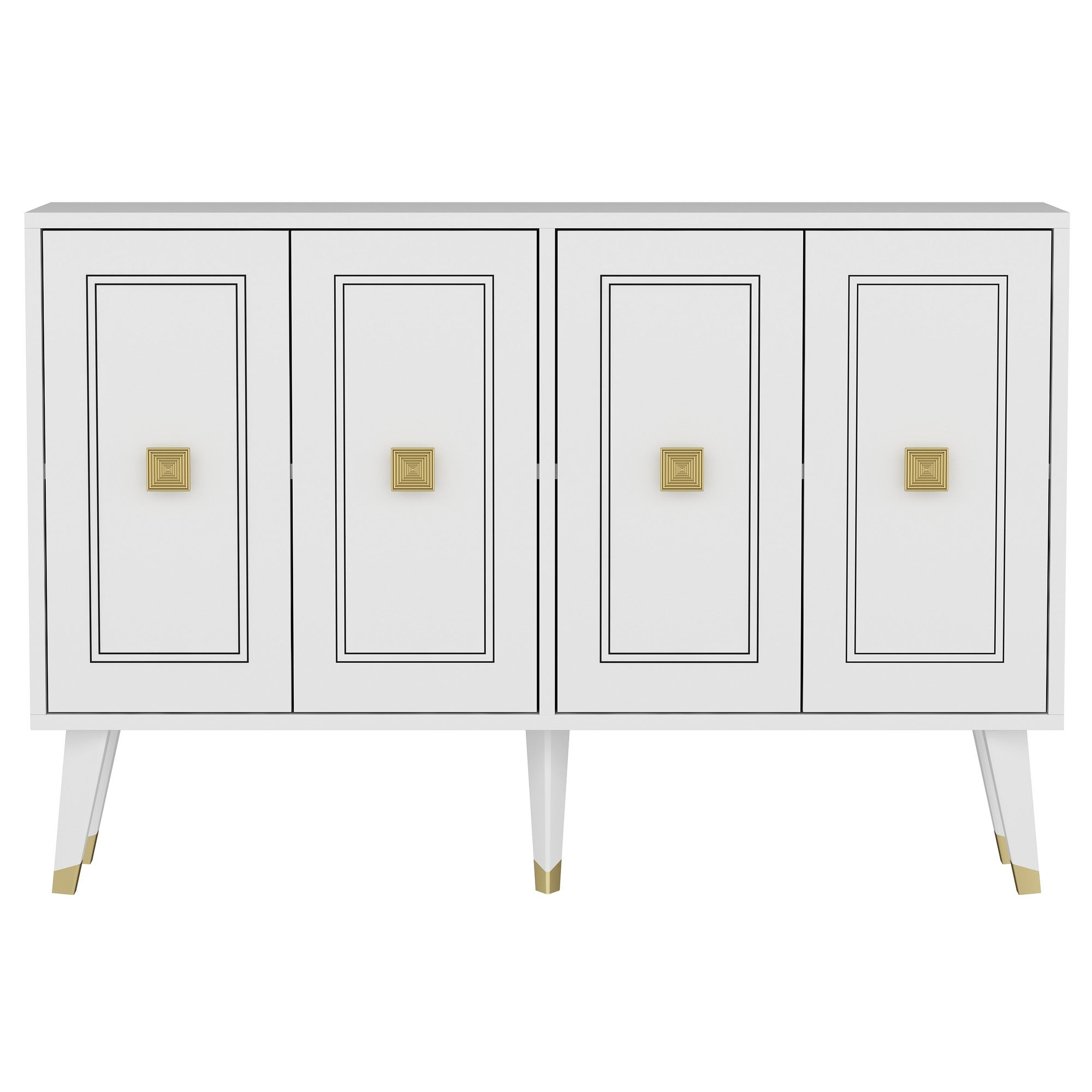 Aparador – 120cm x 80cm x 30cm – Branco e Dourado – Painel de Partículas