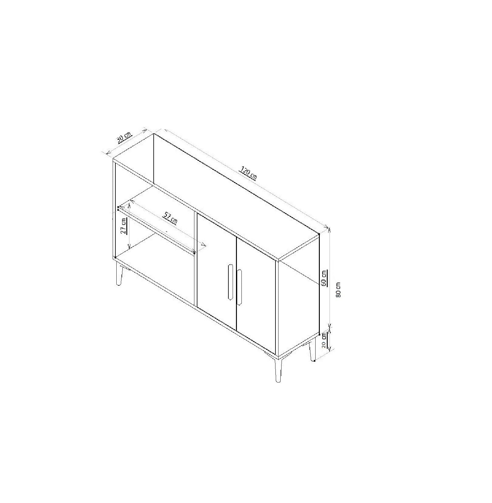 Aparador – 120cm x 80cm x 30cm – Branco e Dourado – Painel de Partículas