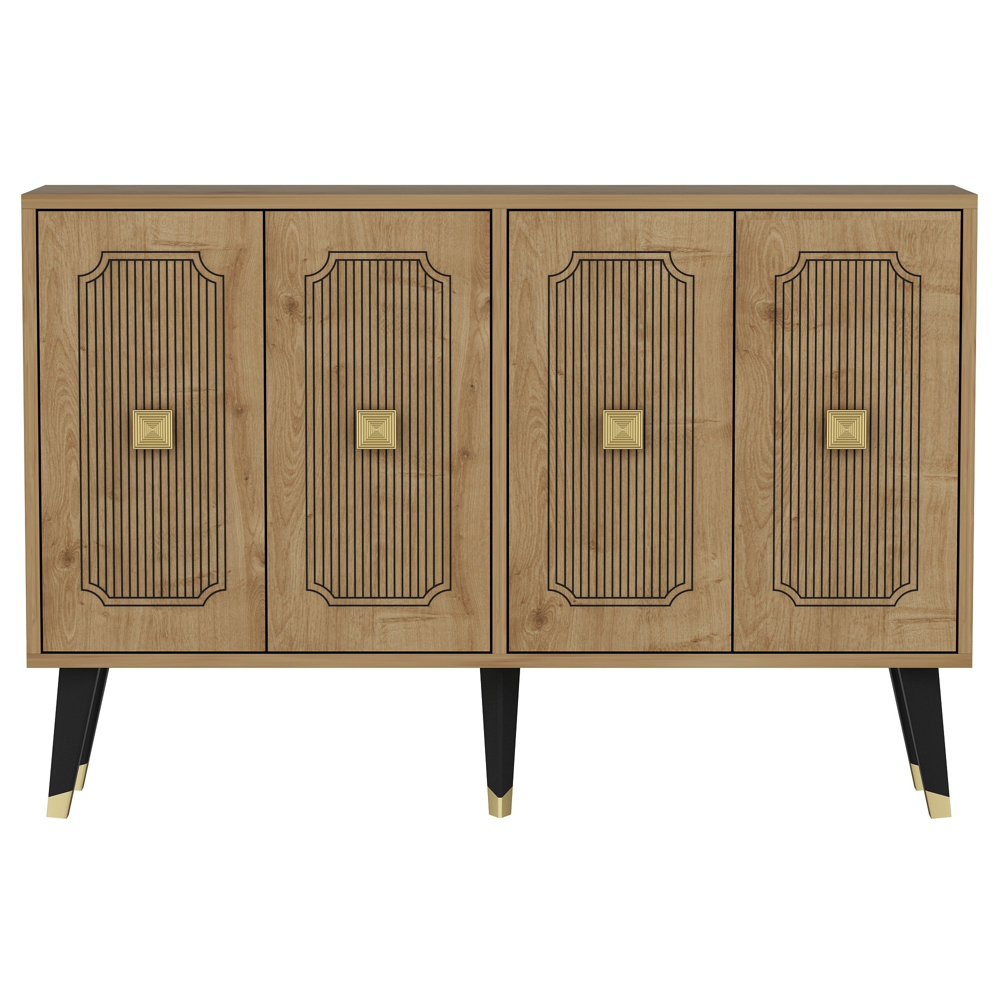 Aparador – 120 cm x 80 cm x 30 cm – Carvalho Safira e Dourado – Painéis de Partículas Revestido a Melamina