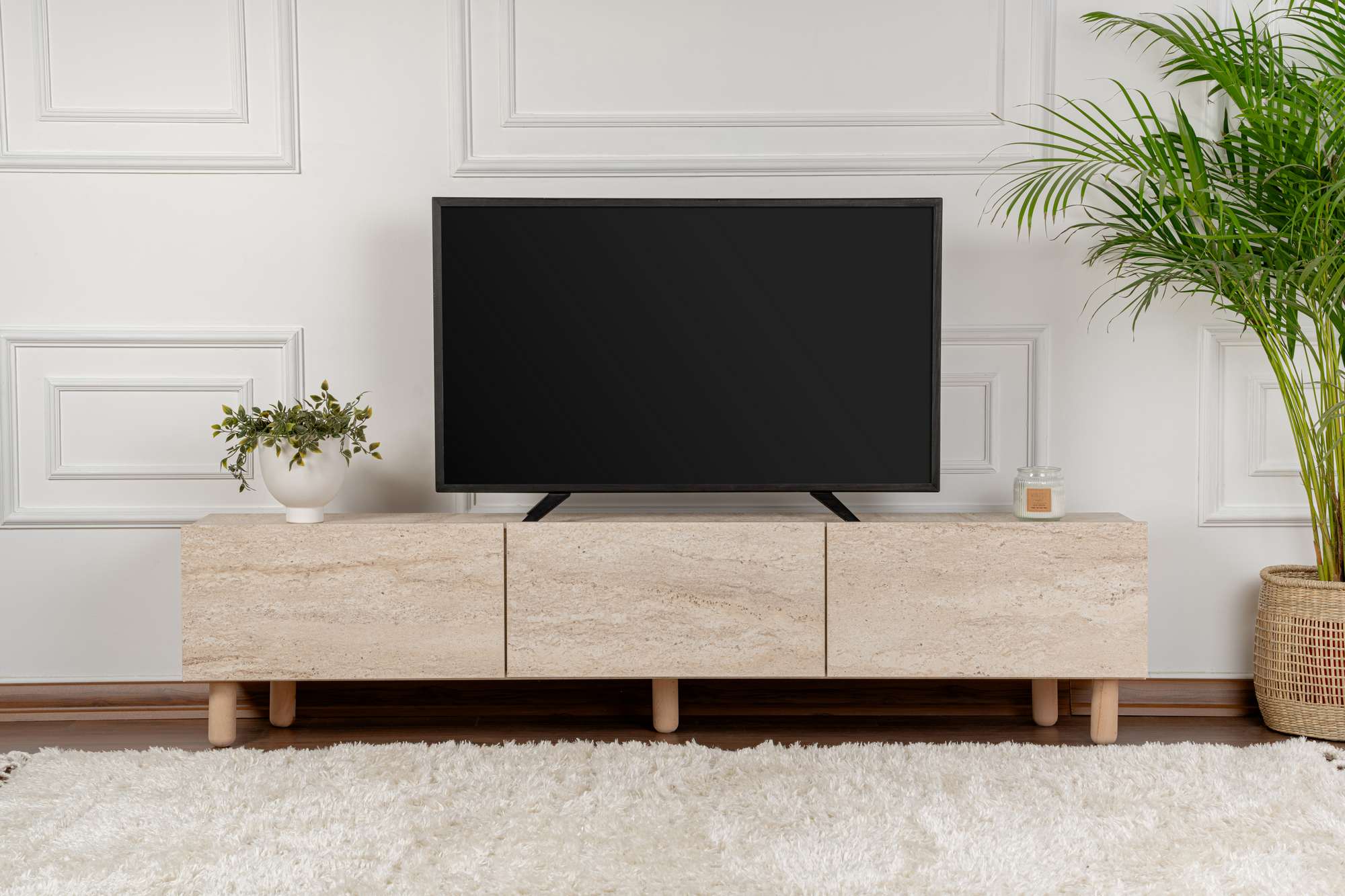 Móvel de TV – 180cm x 42cm x 31,4cm – Travertino – Painel de partículas