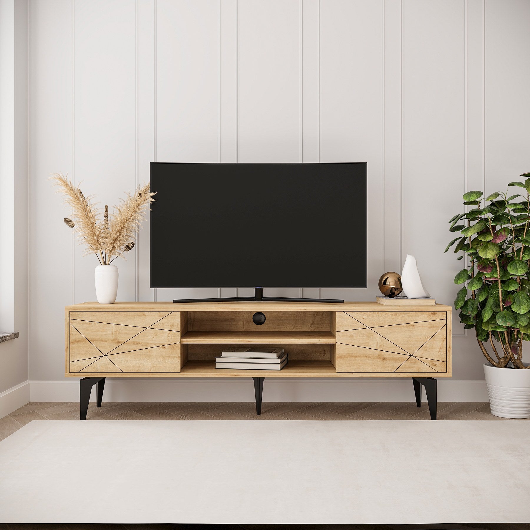 Móvel de TV – 160cm x 48.2cm x 29.6cm – Carvalho Safira – Aglomerado revestido de melamina