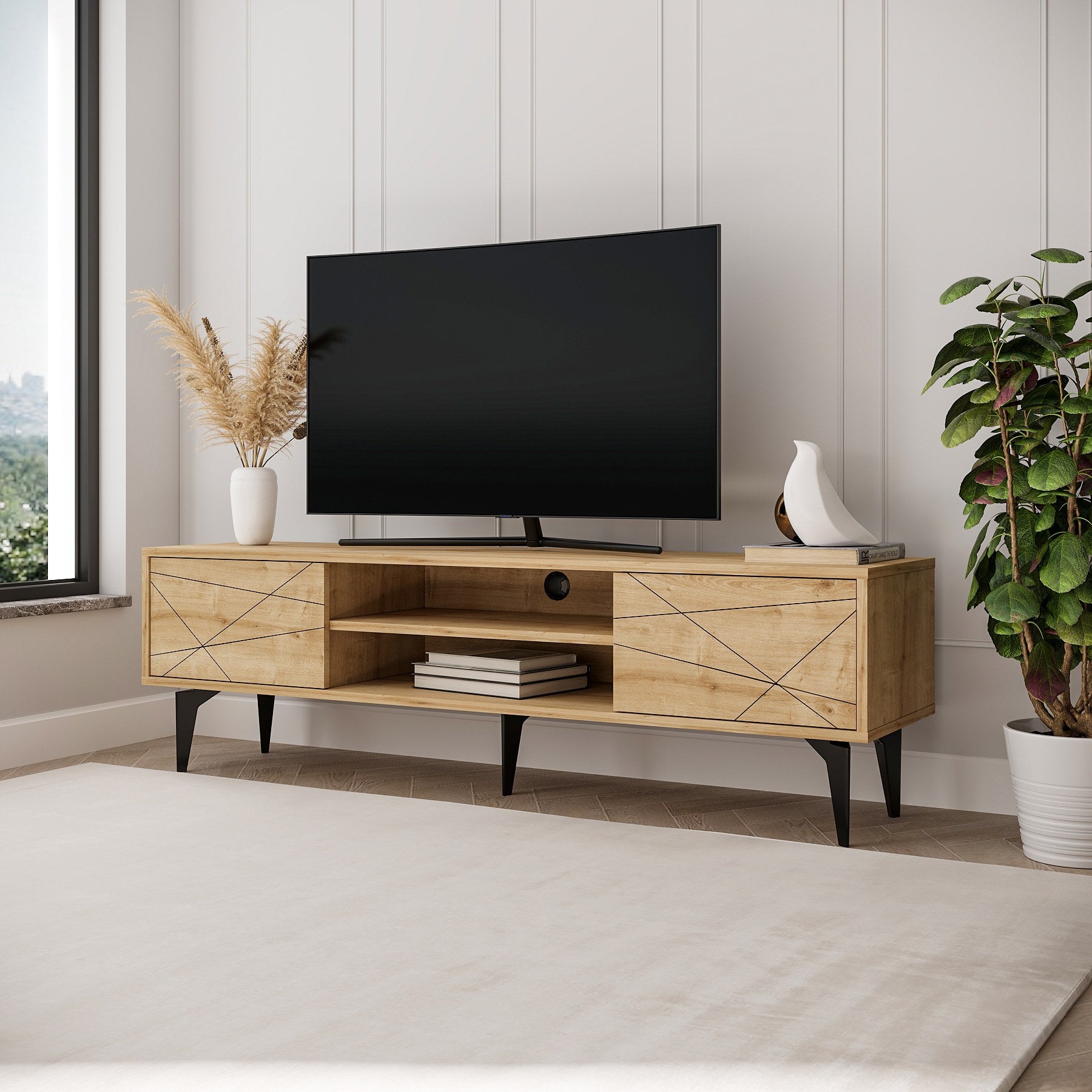 Móvel de TV – 160cm x 48.2cm x 29.6cm – Carvalho Safira – Aglomerado revestido de melamina