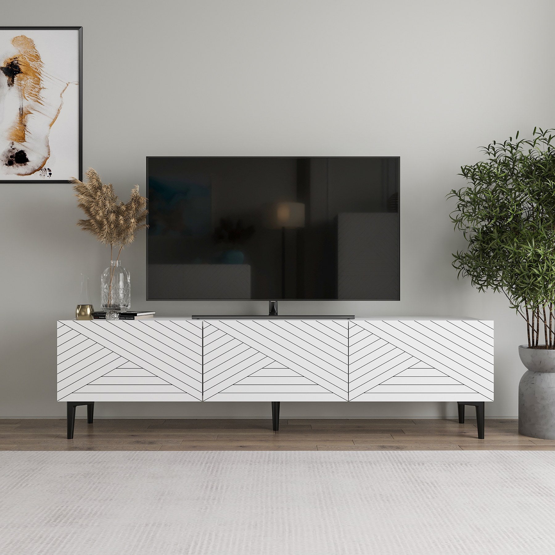 Móvel de TV – 160cm x 44.1cm x 31.4cm – Branco – Painel de Partículas Revestido a Melamina