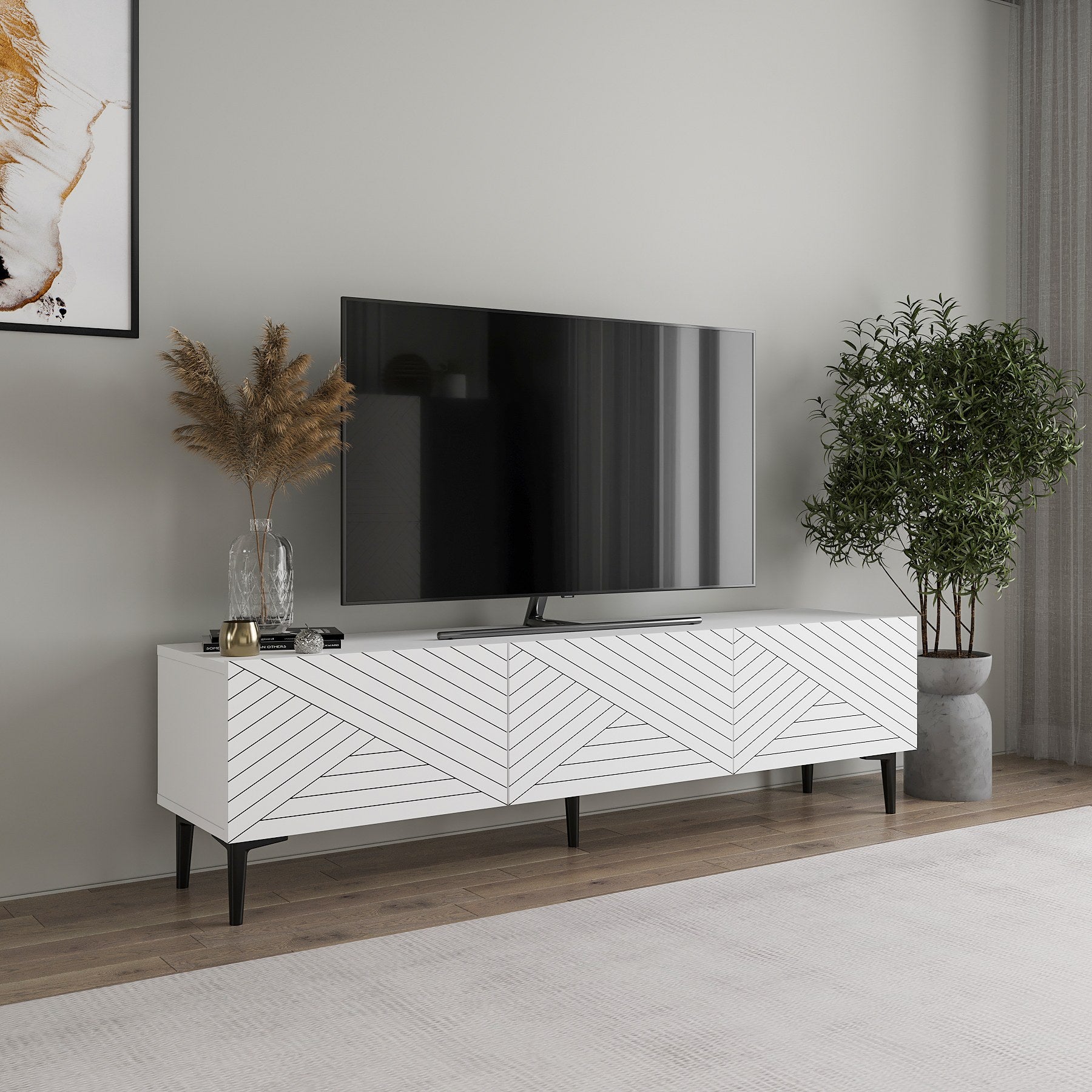 Móvel de TV – 160cm x 44.1cm x 31.4cm – Branco – Painel de Partículas Revestido a Melamina