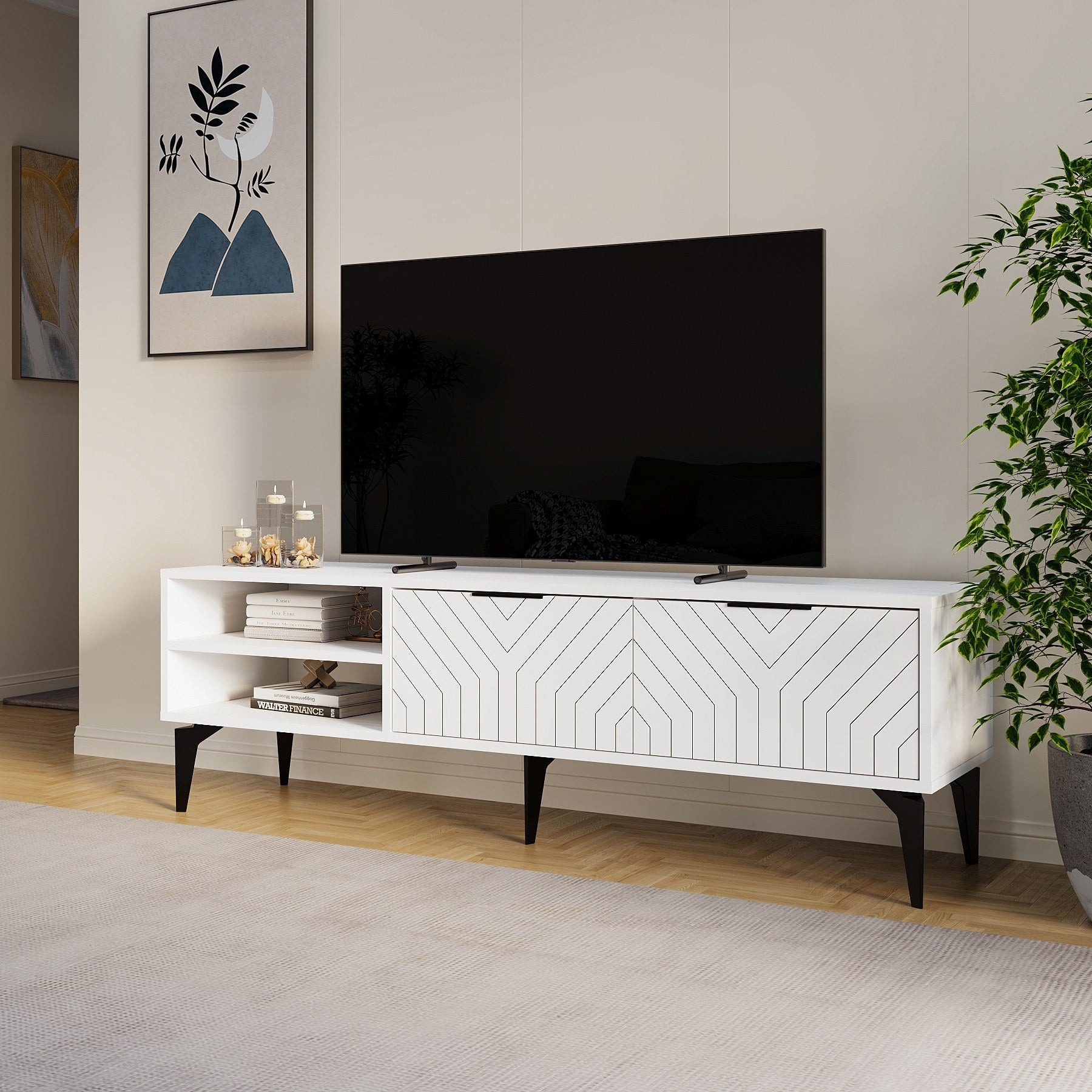 Móvel de TV – 160 cm – Branco – Painel de partículas revestido a melamina