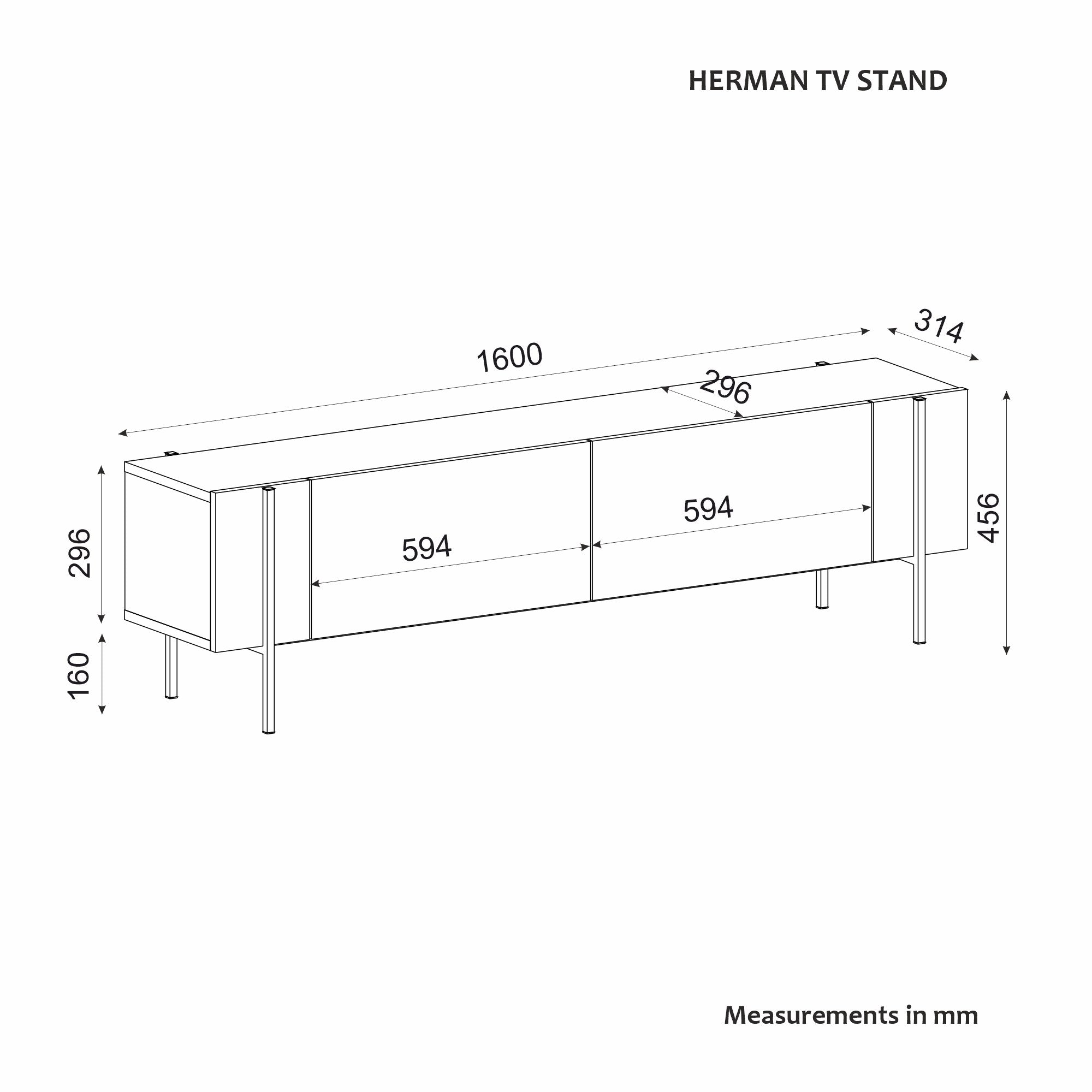 Móvel de TV – 160 cm x 45,6 cm x 31,4 cm – Cor Antracite – Painéis de partículas revestidos a melamina