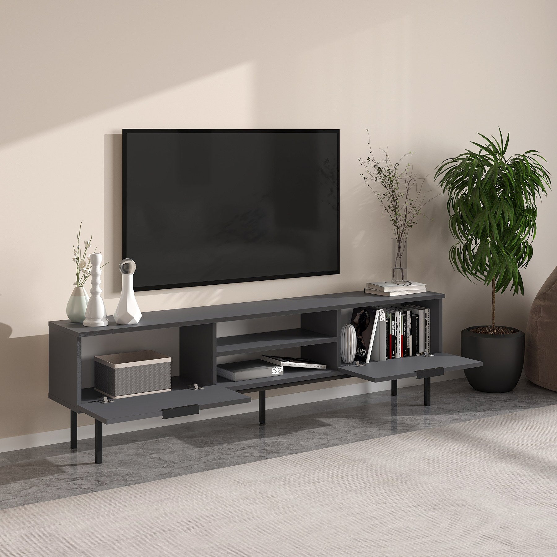 Móvel de TV – 180cm x 50cm x 29.6cm – Antracite – Melamina