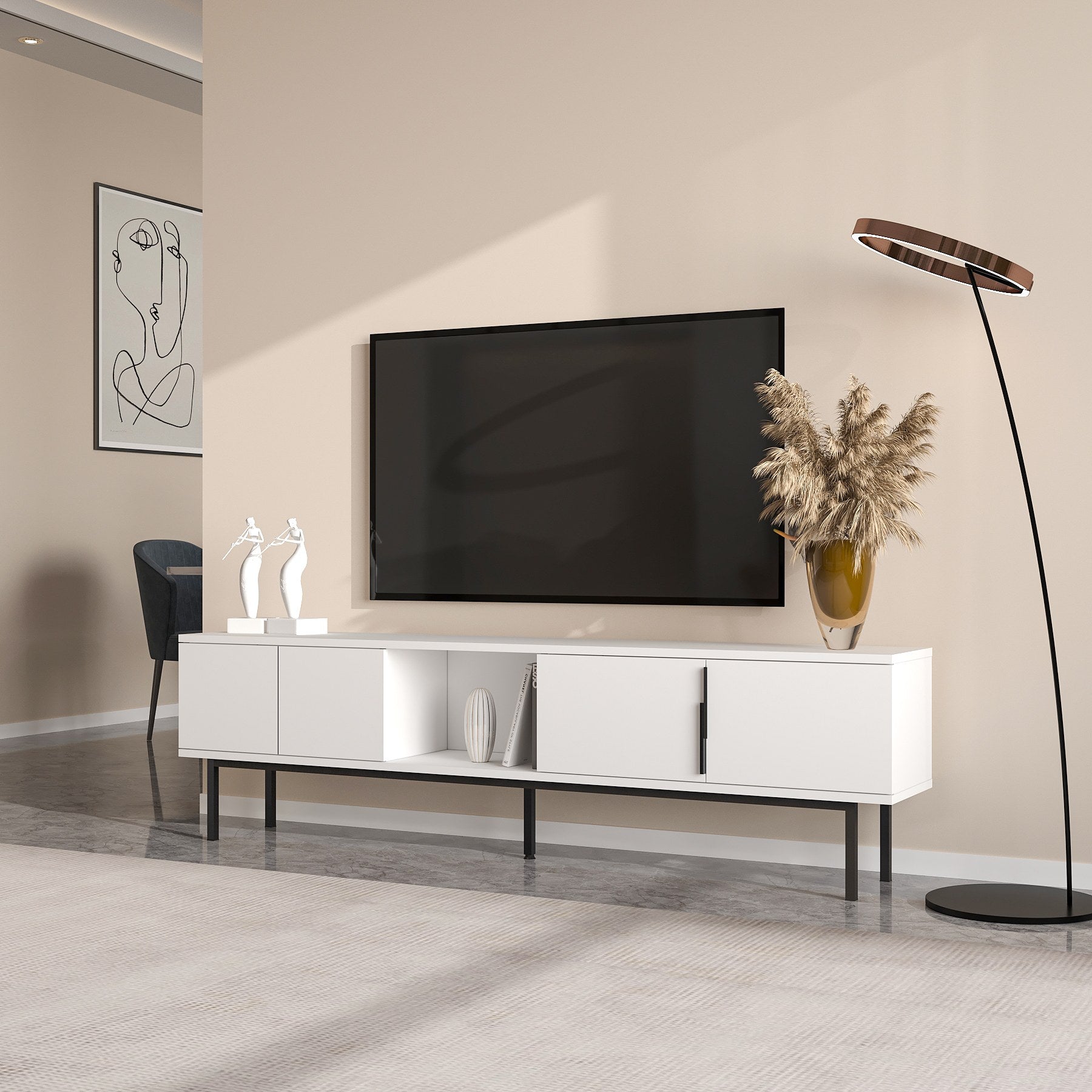 Móvel de TV – 180cm x 50cm x 29.6cm – Branco – Painel de partículas