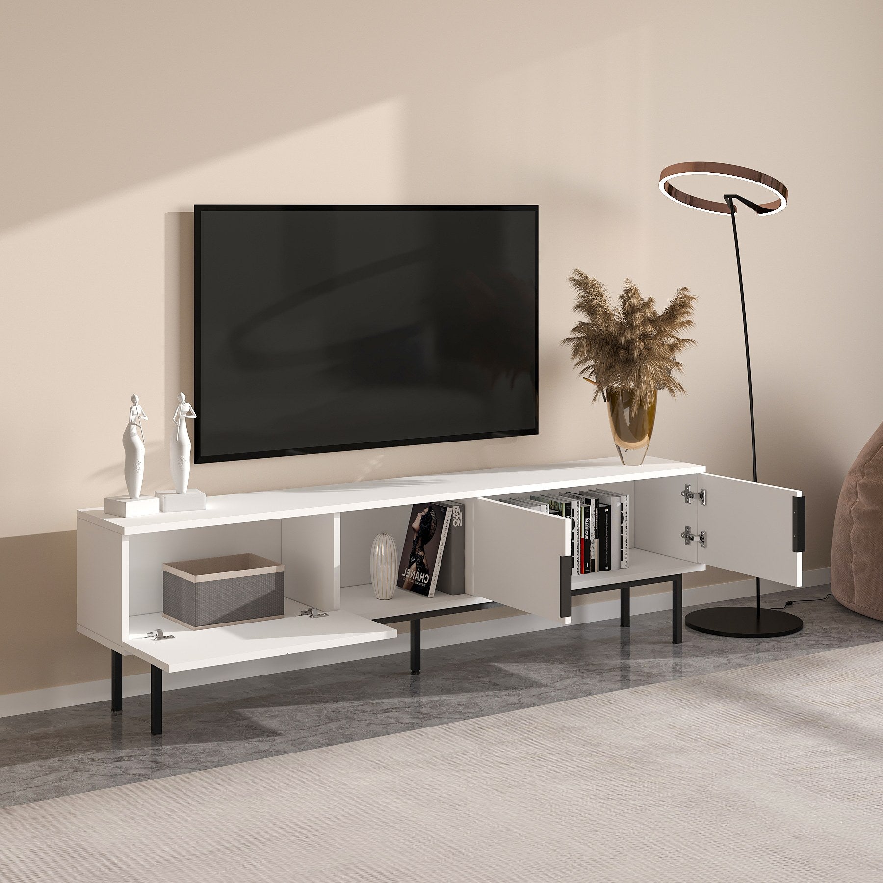Móvel de TV – 180cm x 50cm x 29.6cm – Branco – Painel de partículas