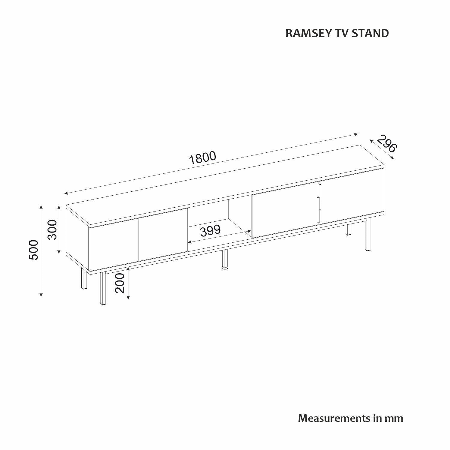 Móvel de TV – 180cm x 50cm x 29.6cm – Branco – Painel de partículas