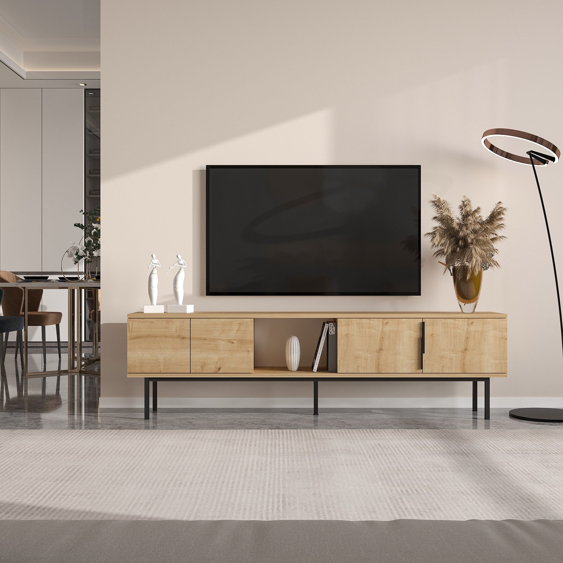 Móvel de TV – 180 cm x 50 cm x 29.6 cm – Carvalho Safira – Painel de partículas revestido a melamina
