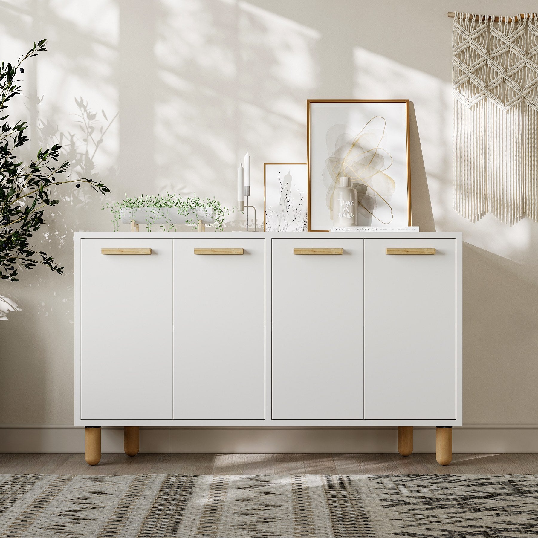 Aparador de Painéis de Partículas revestido a Melamina – 120cm x 73.6cm x 29.6cm – Branco