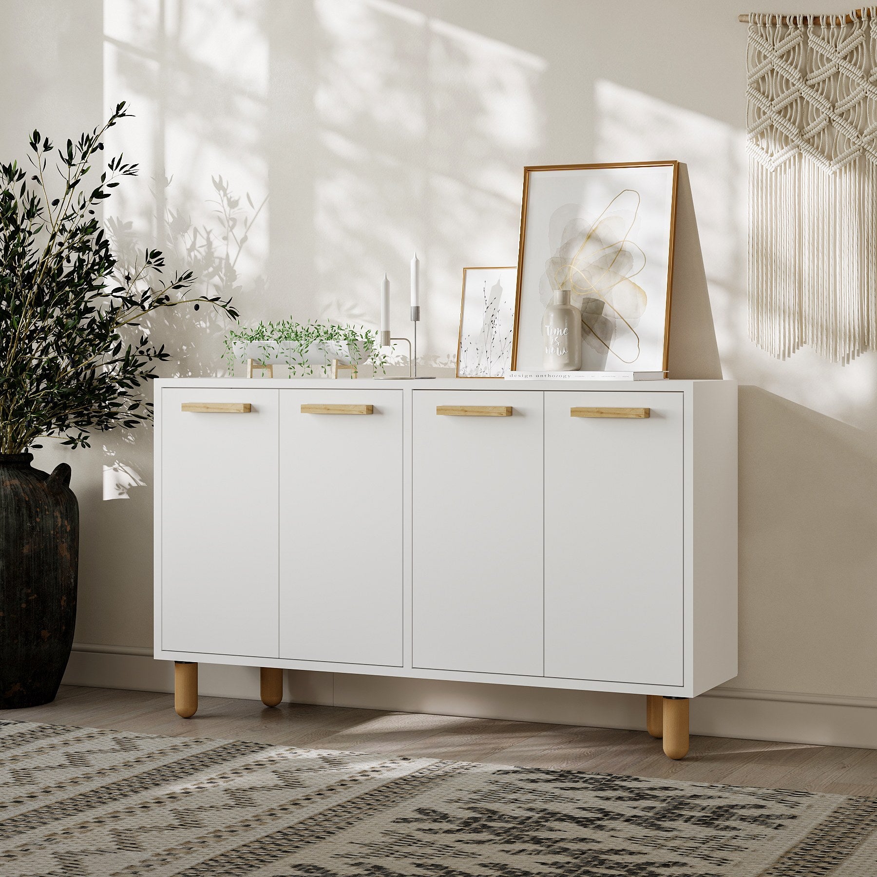 Aparador de Painéis de Partículas revestido a Melamina – 120cm x 73.6cm x 29.6cm – Branco