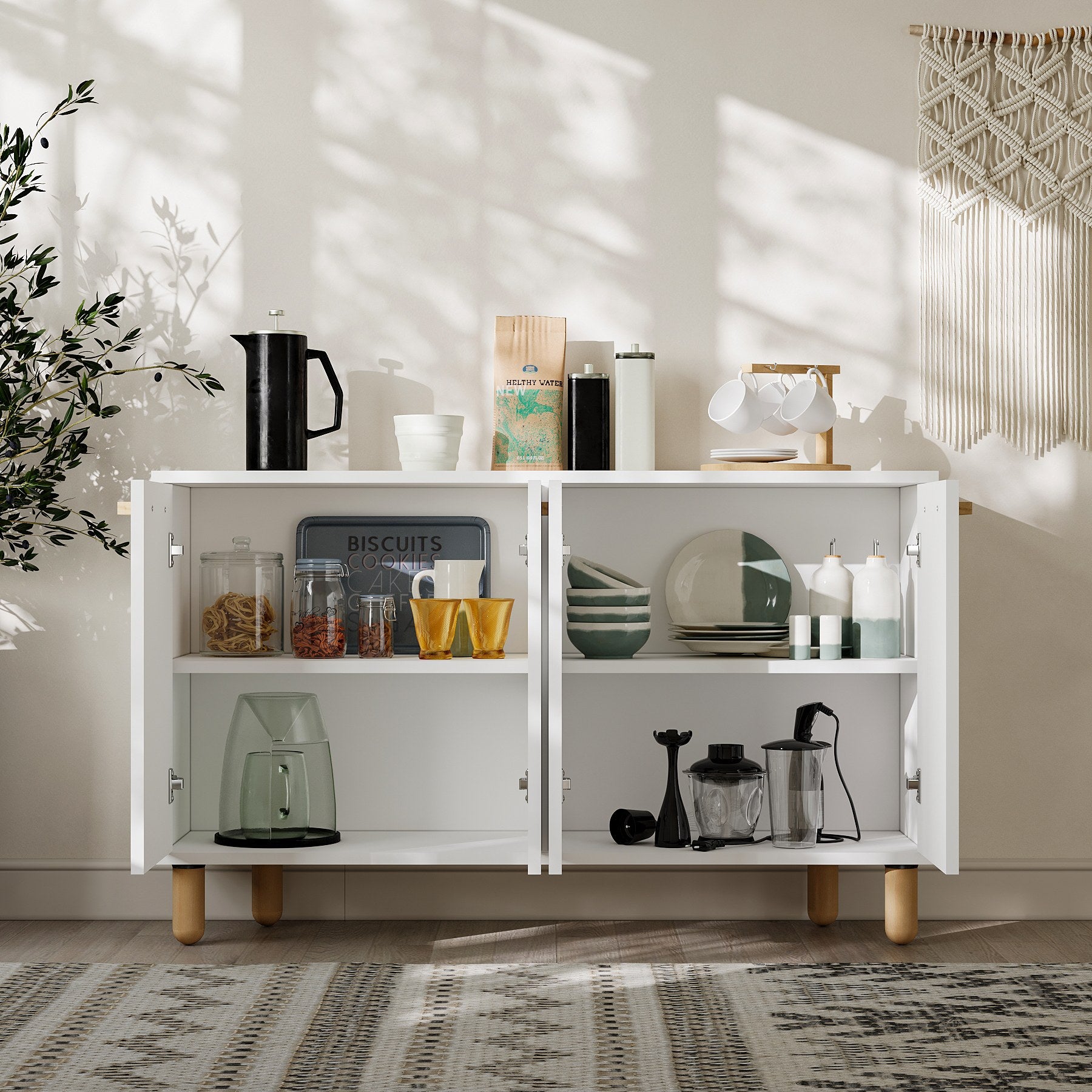 Aparador de Painéis de Partículas revestido a Melamina – 120cm x 73.6cm x 29.6cm – Branco