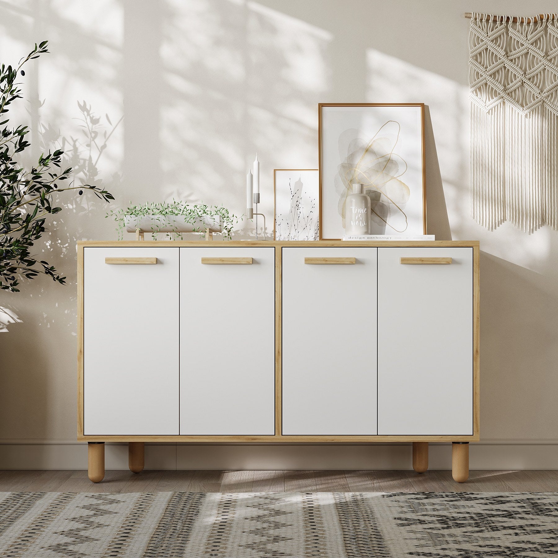 Aparador – 120cm x 73.6cm x 29.6cm – Carvalho Safira e Branco – Painel de partículas revestido a melamina