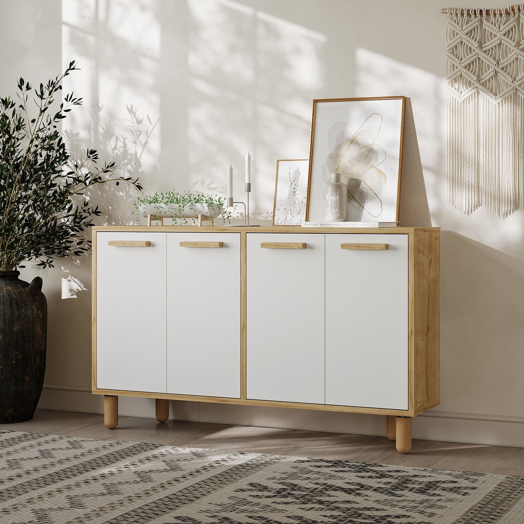 Aparador – 120cm x 73.6cm x 29.6cm – Carvalho Safira e Branco – Painel de partículas revestido a melamina