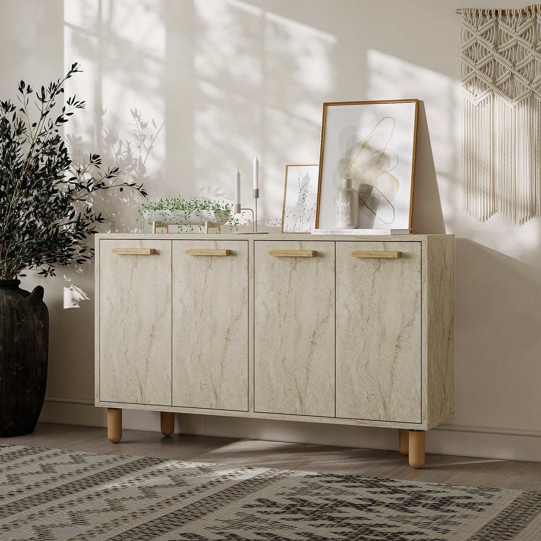 Aparador – 120cm x 73,6cm x 29,6cm – Travertino – MDF revestido com melamina