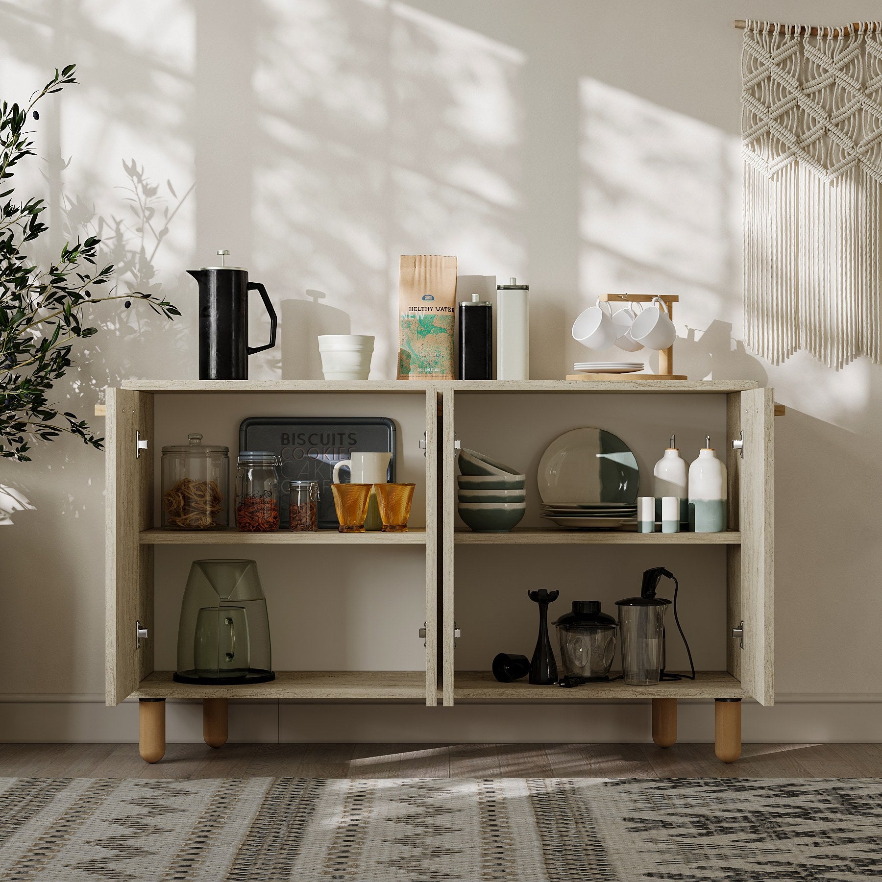Aparador – 120cm x 73,6cm x 29,6cm – Travertino – MDF revestido com melamina