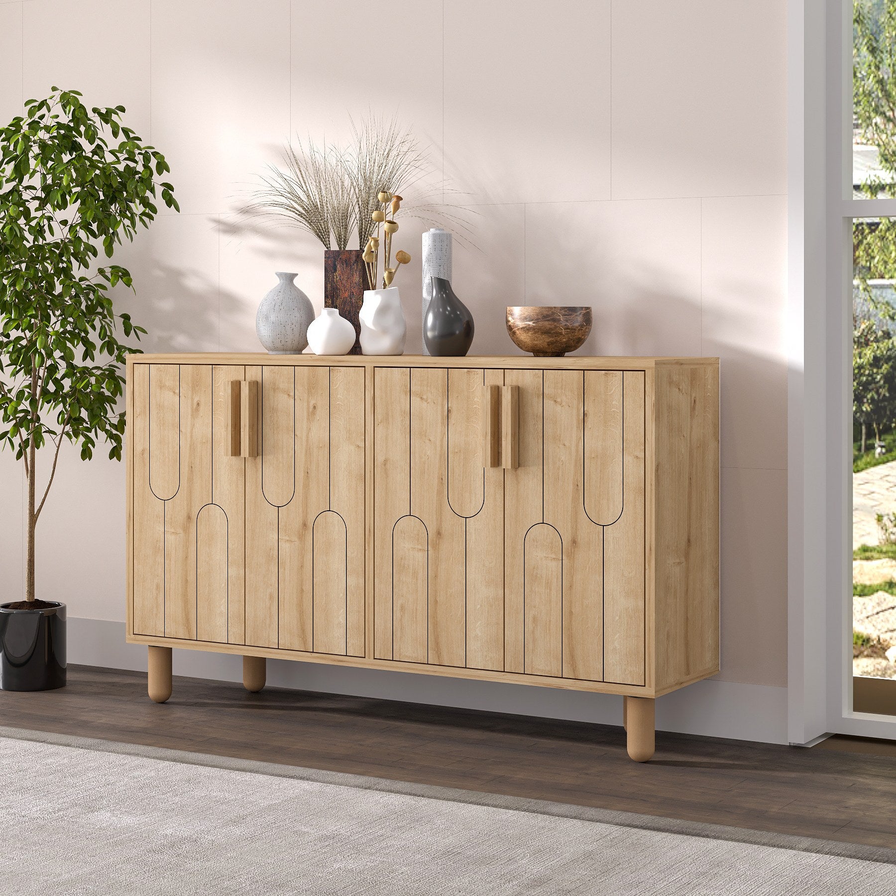 Aparador – 120 cm x 73.6 cm x 29.6 cm – Carvalho Saphire – Painel de partículas revestido a melamina