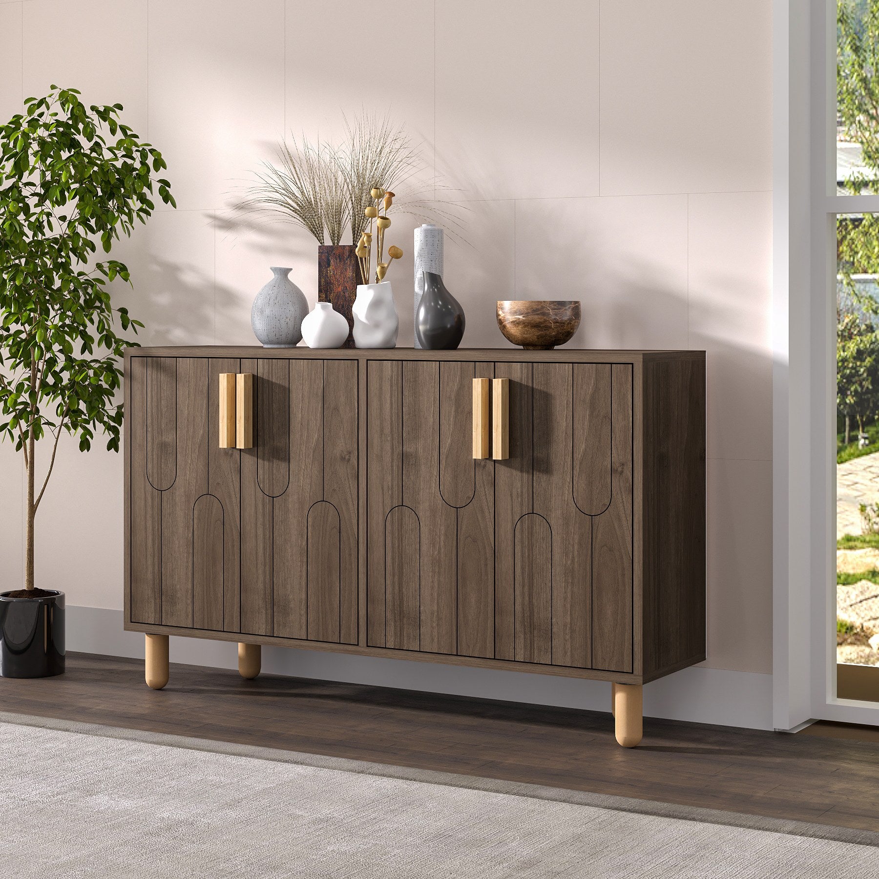 Aparador – 120 cm x 73,6 cm x 29,6 cm – Nogueira – Painel de partículas revestido a melamina
