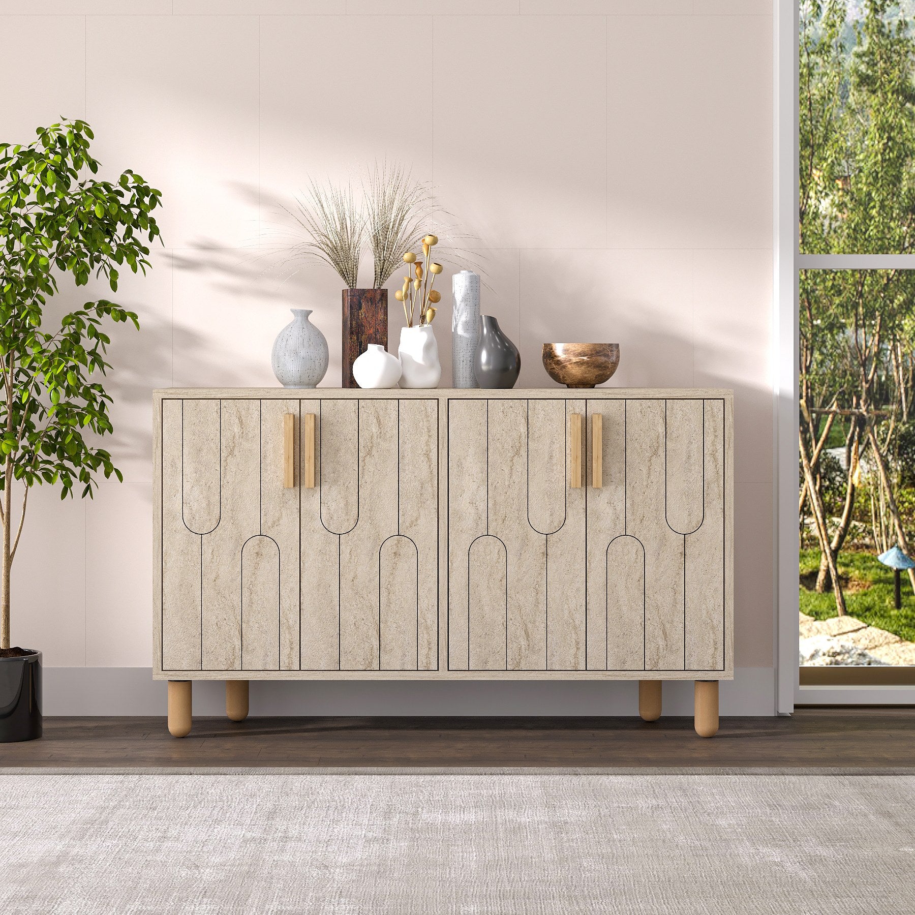 Aparador – 120cm x 73,6cm x 29,6cm – Travertino – MDF
