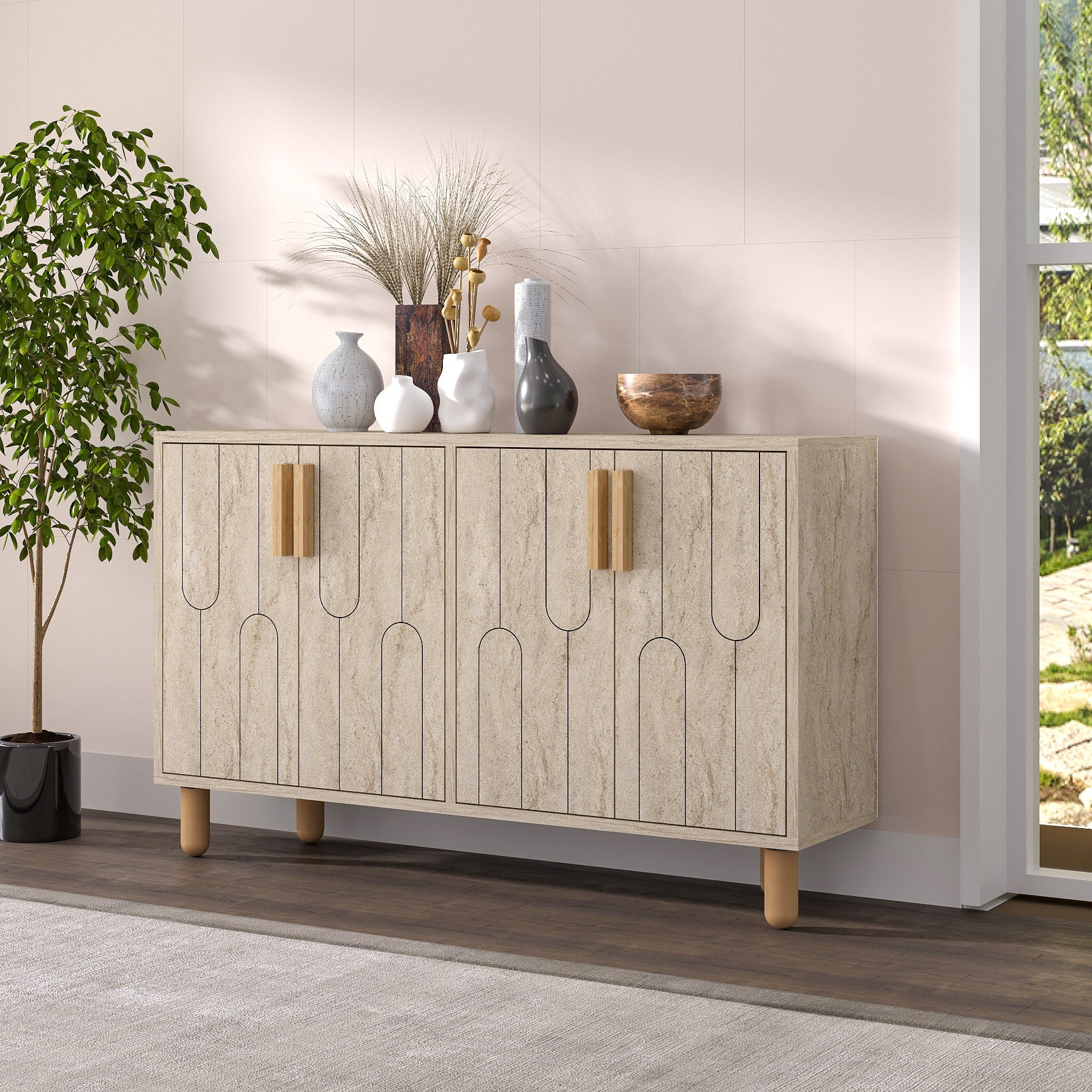 Aparador – 120cm x 73,6cm x 29,6cm – Travertino – MDF