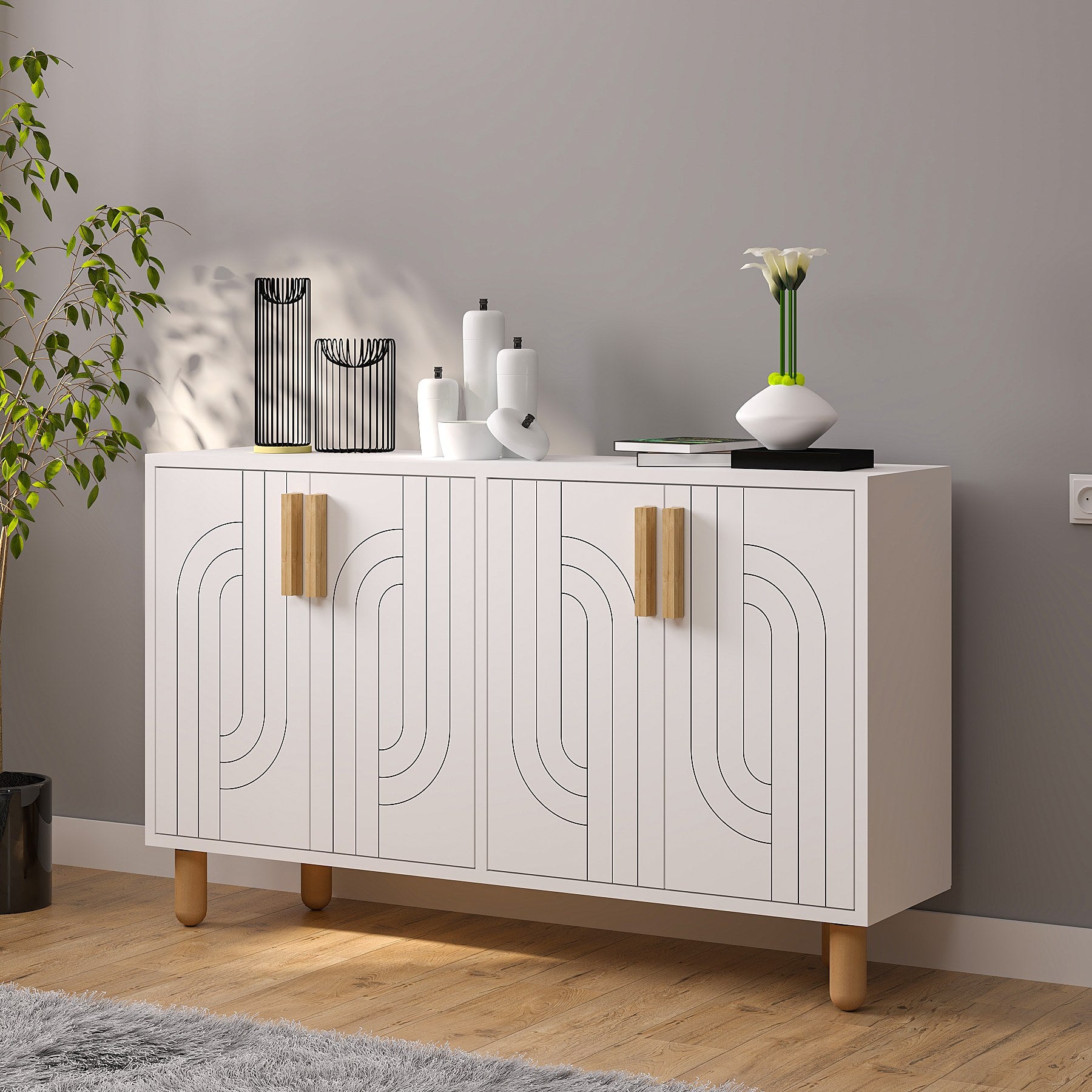 Aparador – 120cm x 73.6cm x 29.6cm – Branco – Painel de partículas