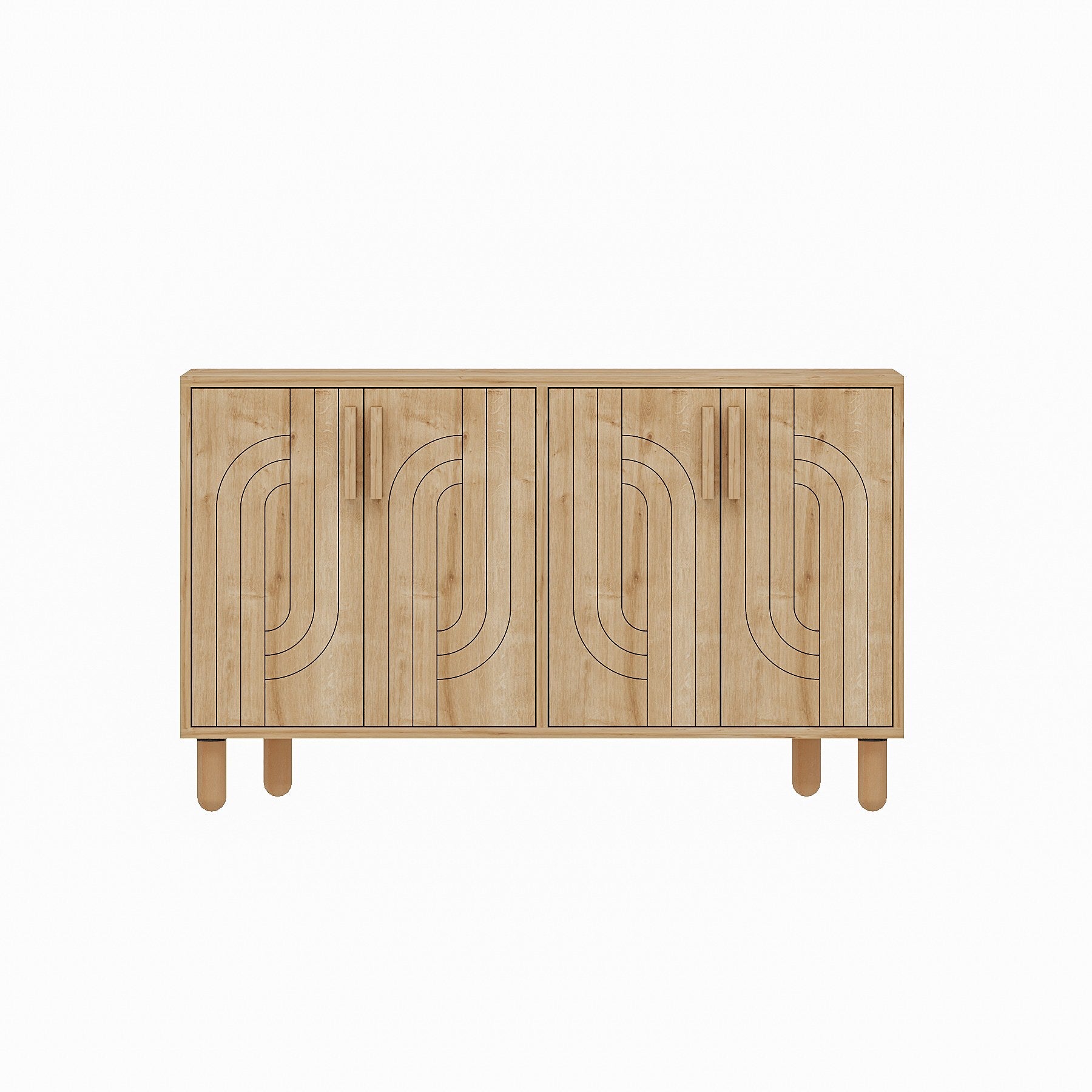 Aparador em painéis de partículas revestido a melamina – 120 cm x 73.6 cm x 29.6 cm – Carvalho Saphire
